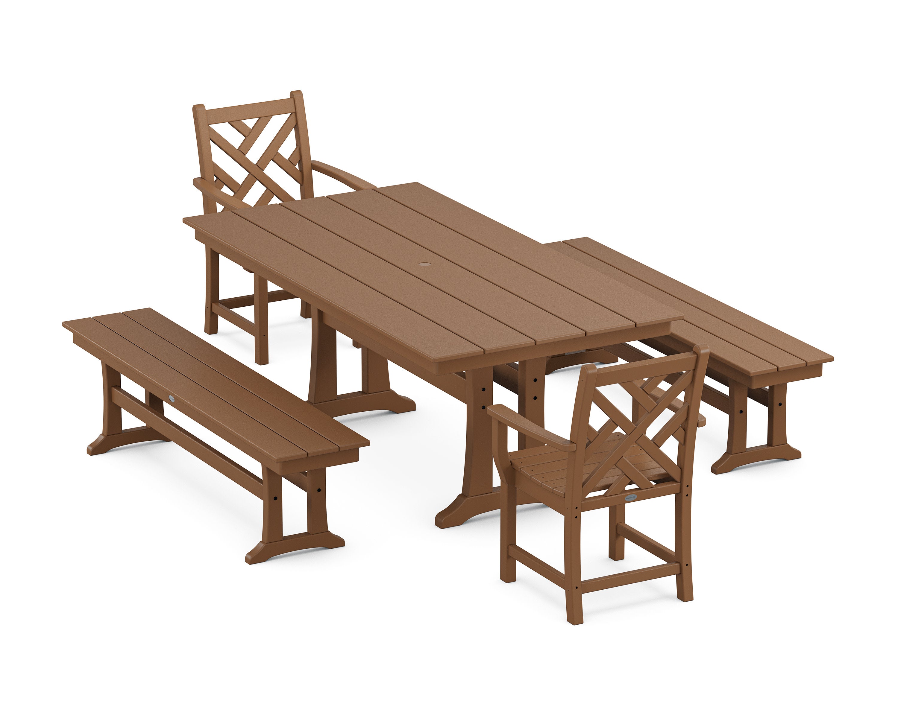 Chippendale 5-Piece Farmhouse Dining Set With Trestle Legs in Teak
