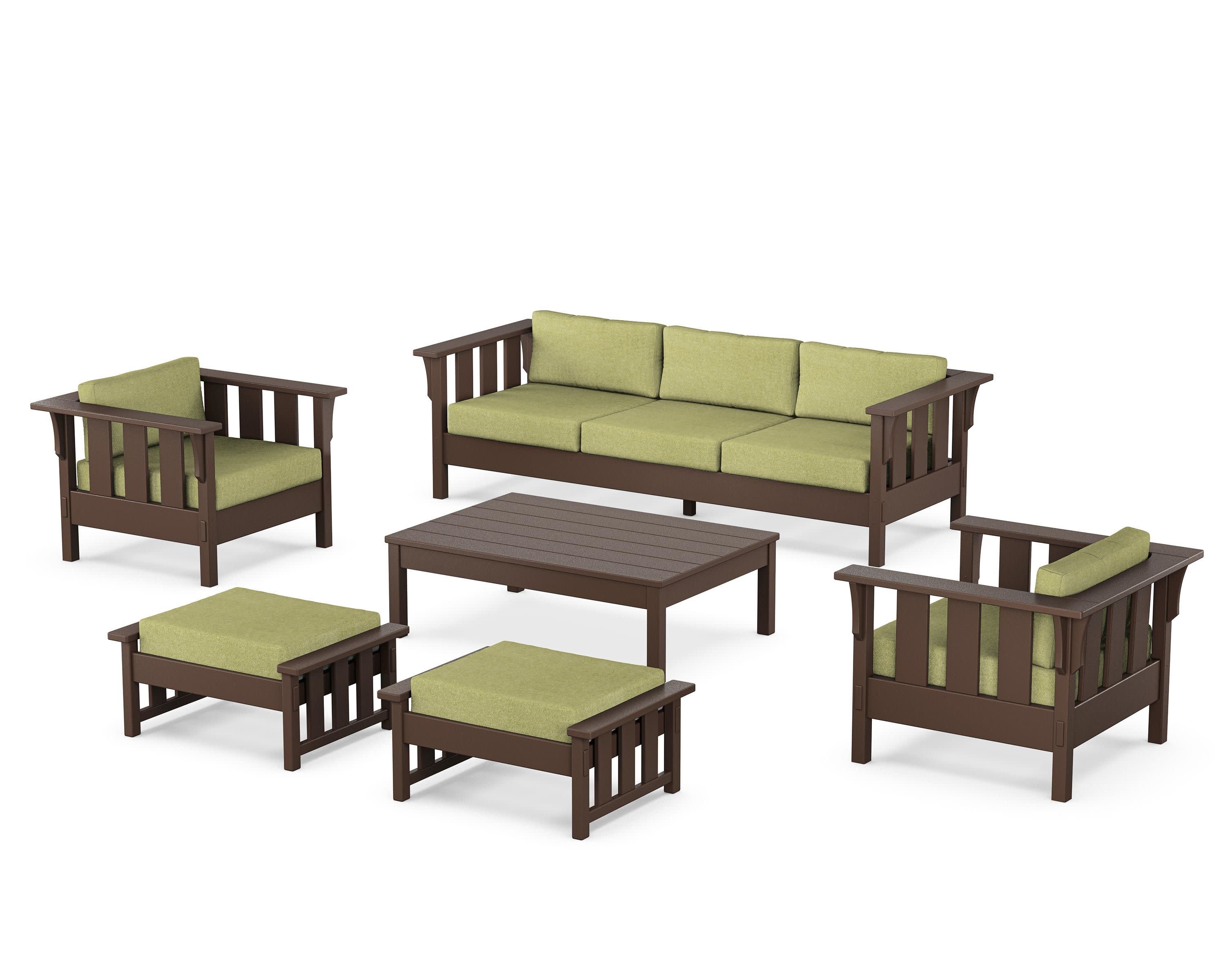 Acadia 6-Piece Lounge Sofa Set in Mahogany / Chartreuse Boucle