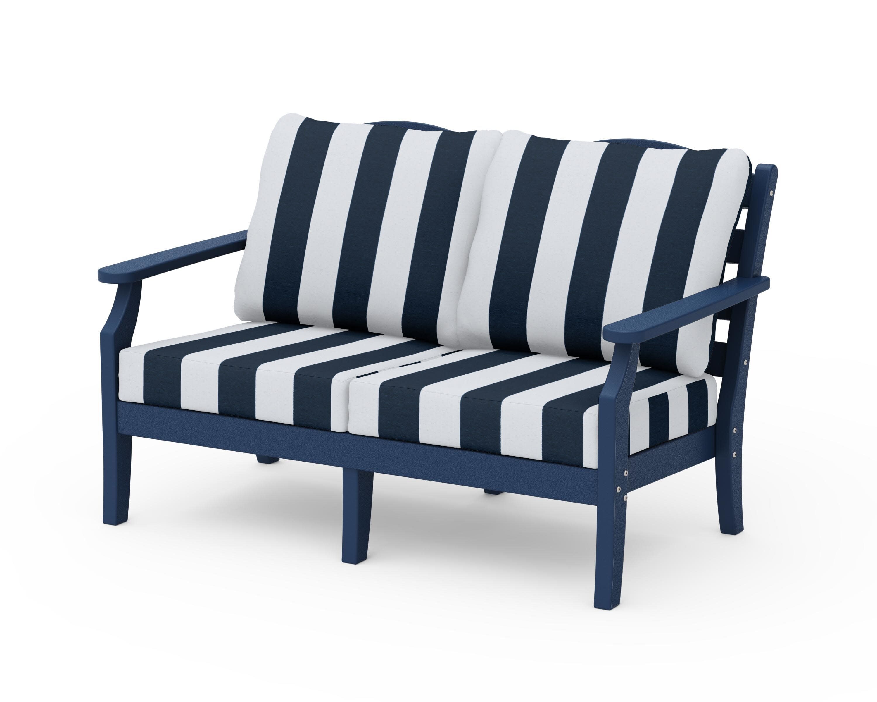 Savannah Deep Seating Loveseat in Navy / Cabana Stripe Marine Indigo
