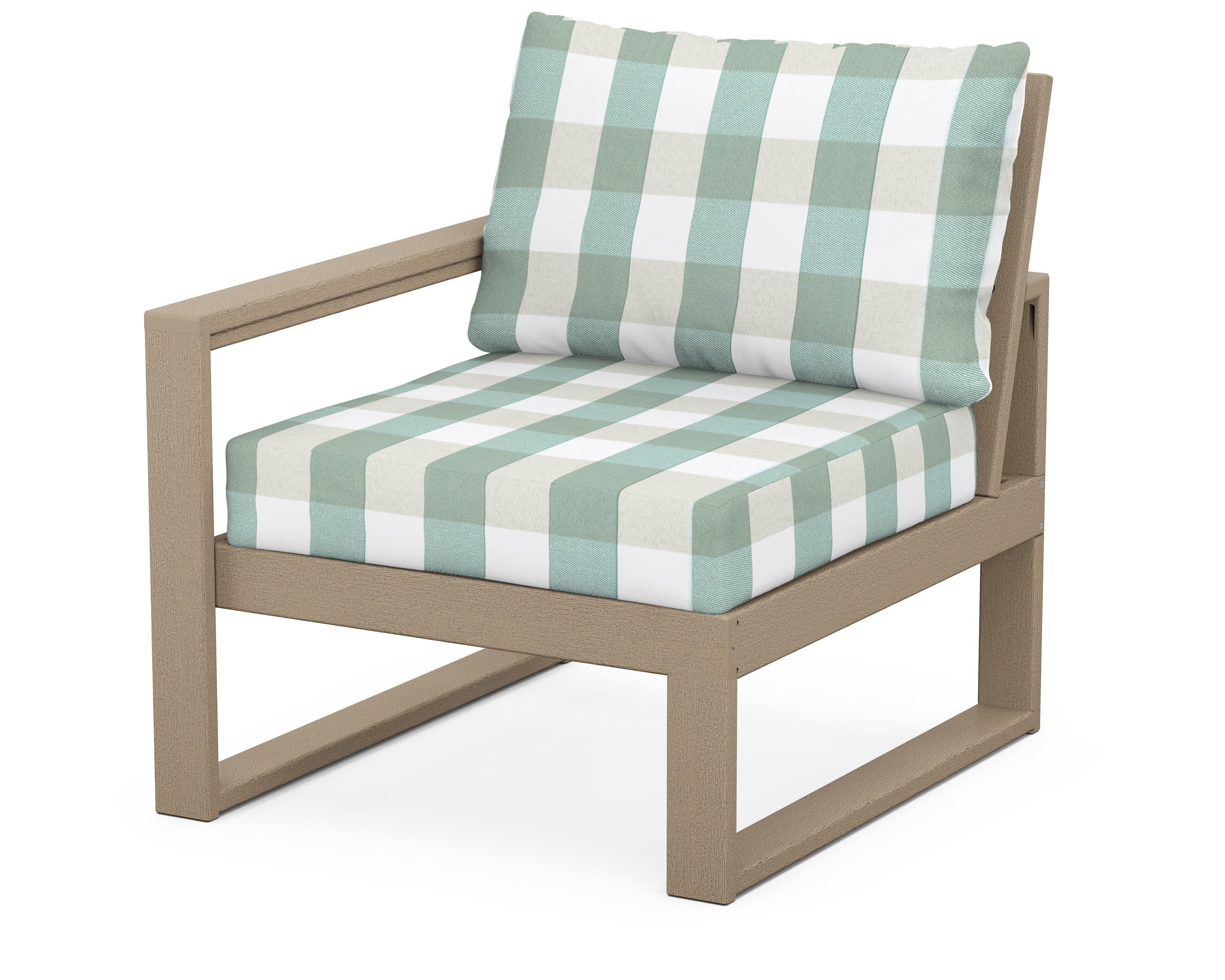 EDGE Modular Left Arm Chair in Vintage Sahara / Buffalo Plaid Glacier Spa