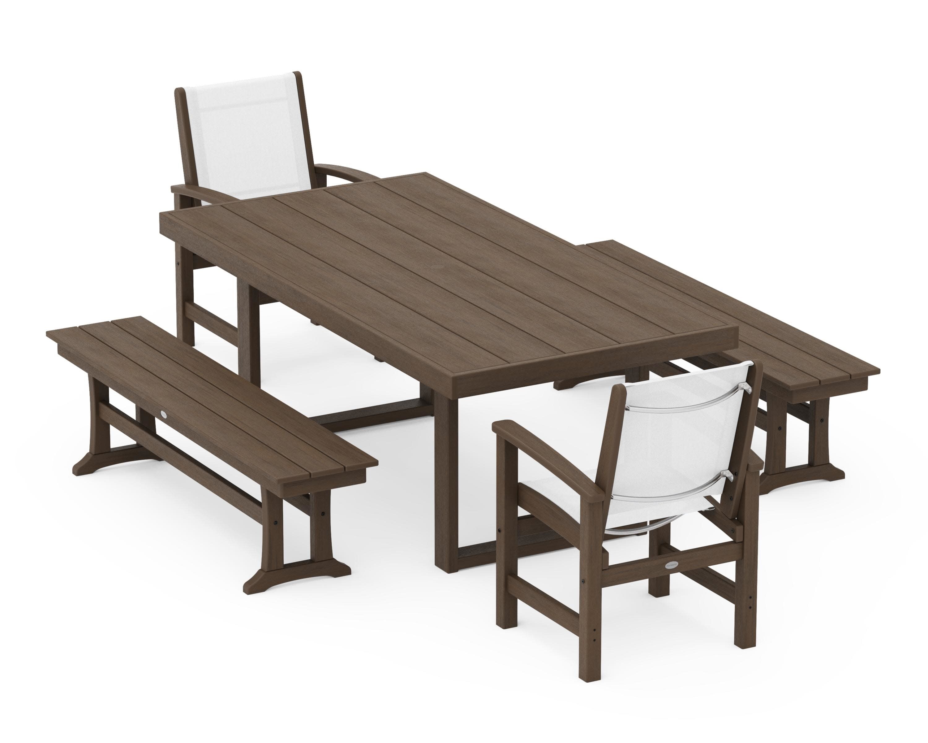 Coastal 5-Piece Dining Set with Trestle Legs in Kona / White Sling