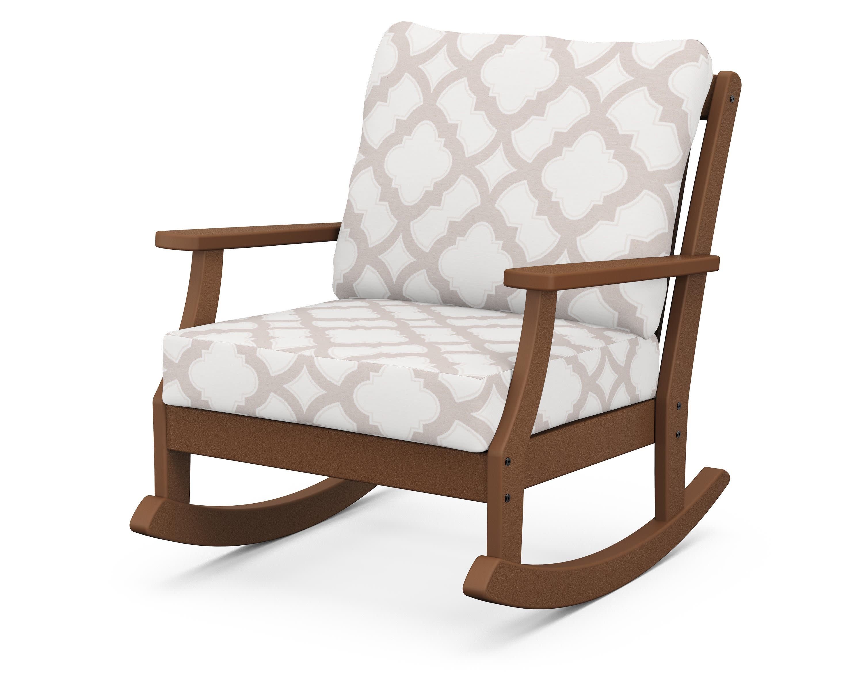 Braxton Deep Seating Rocking Chair in Teak / Trellis Dune Burlap