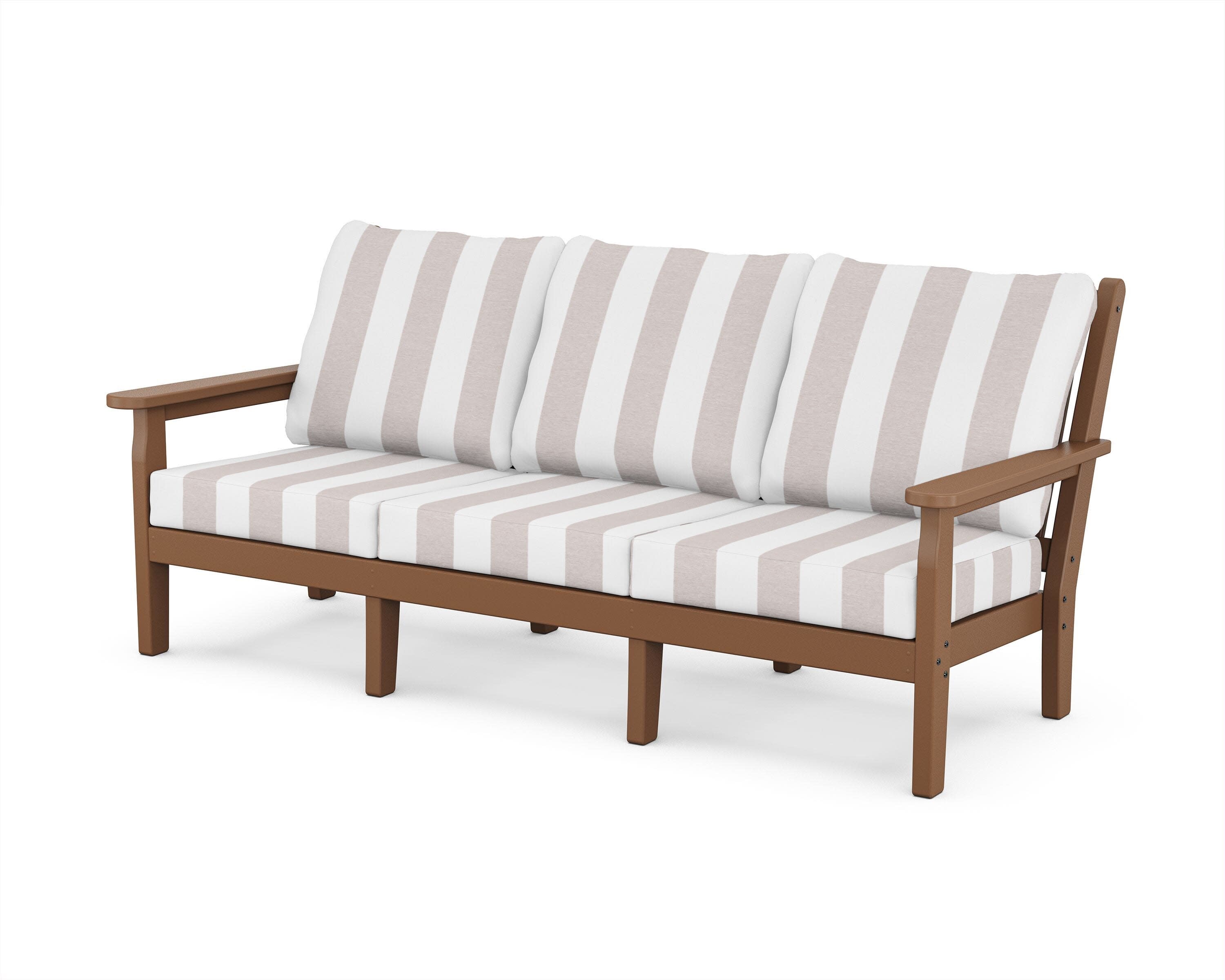 Chippendale Deep Seating Sofa in Teak / Cabana Stripe Dune Burlap