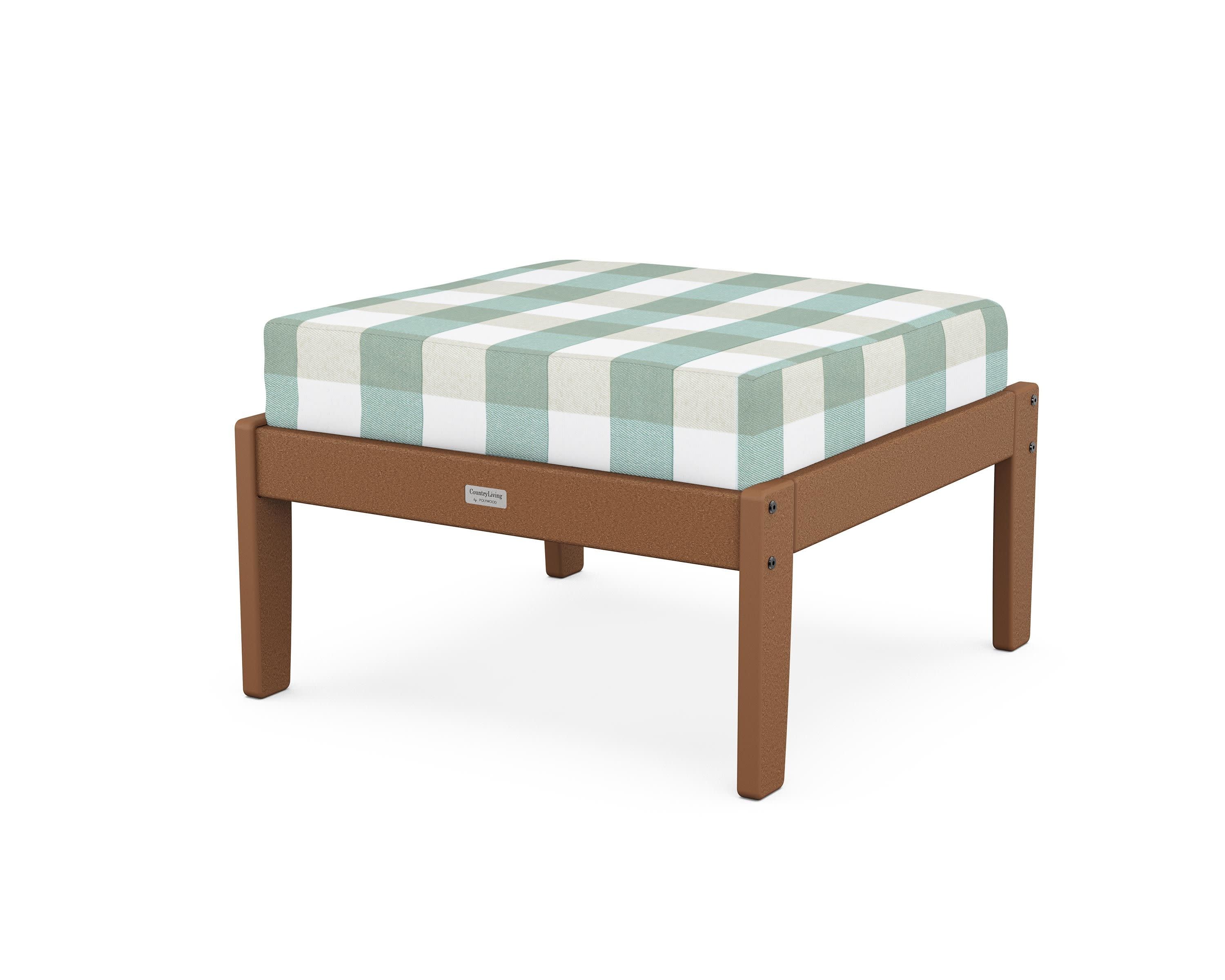 Cottage Deep Seating Ottoman in Teak / Buffalo Plaid Glacier Spa
