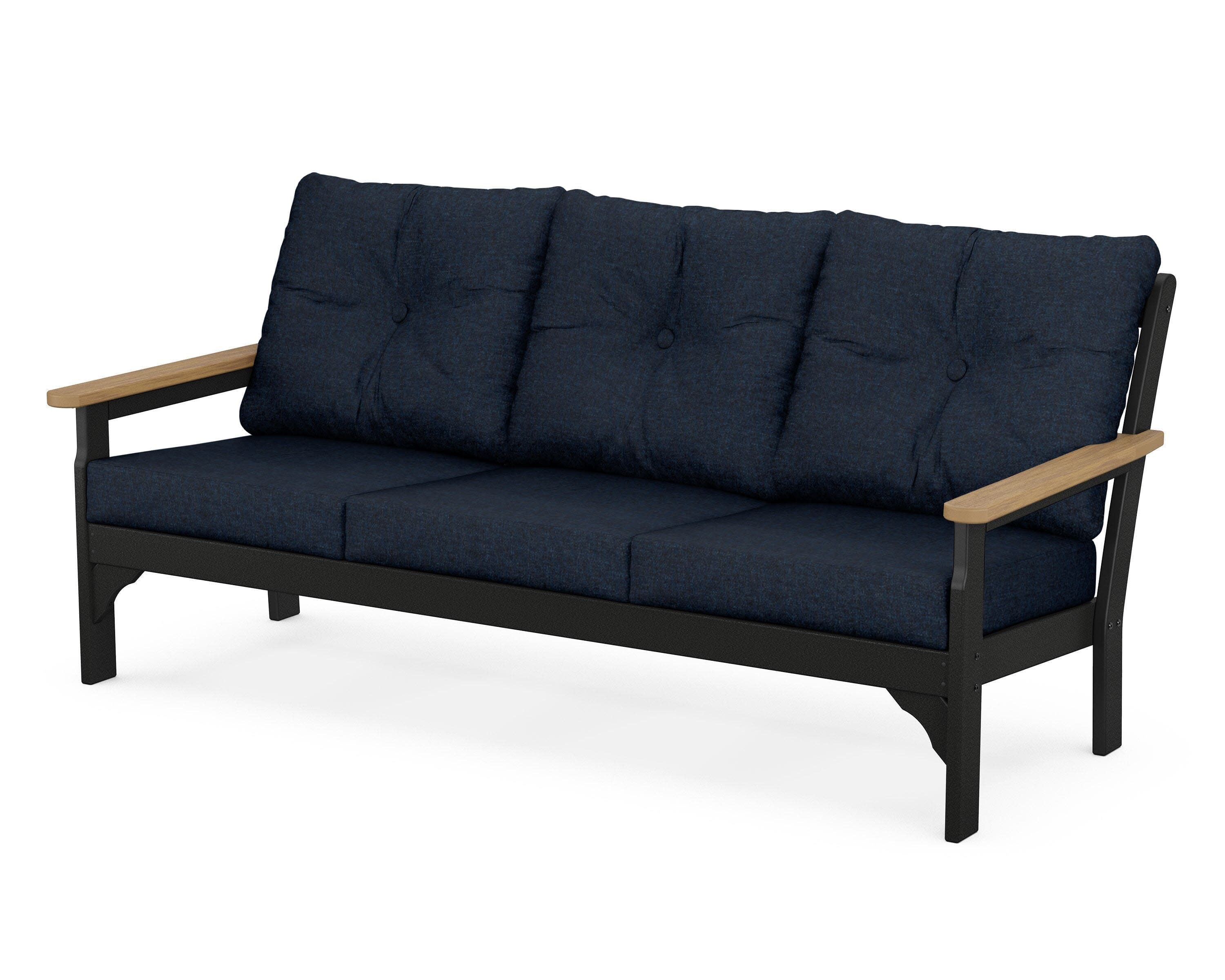 Vineyard Deep Seating Sofa in Black / Natural / Marine Indigo
