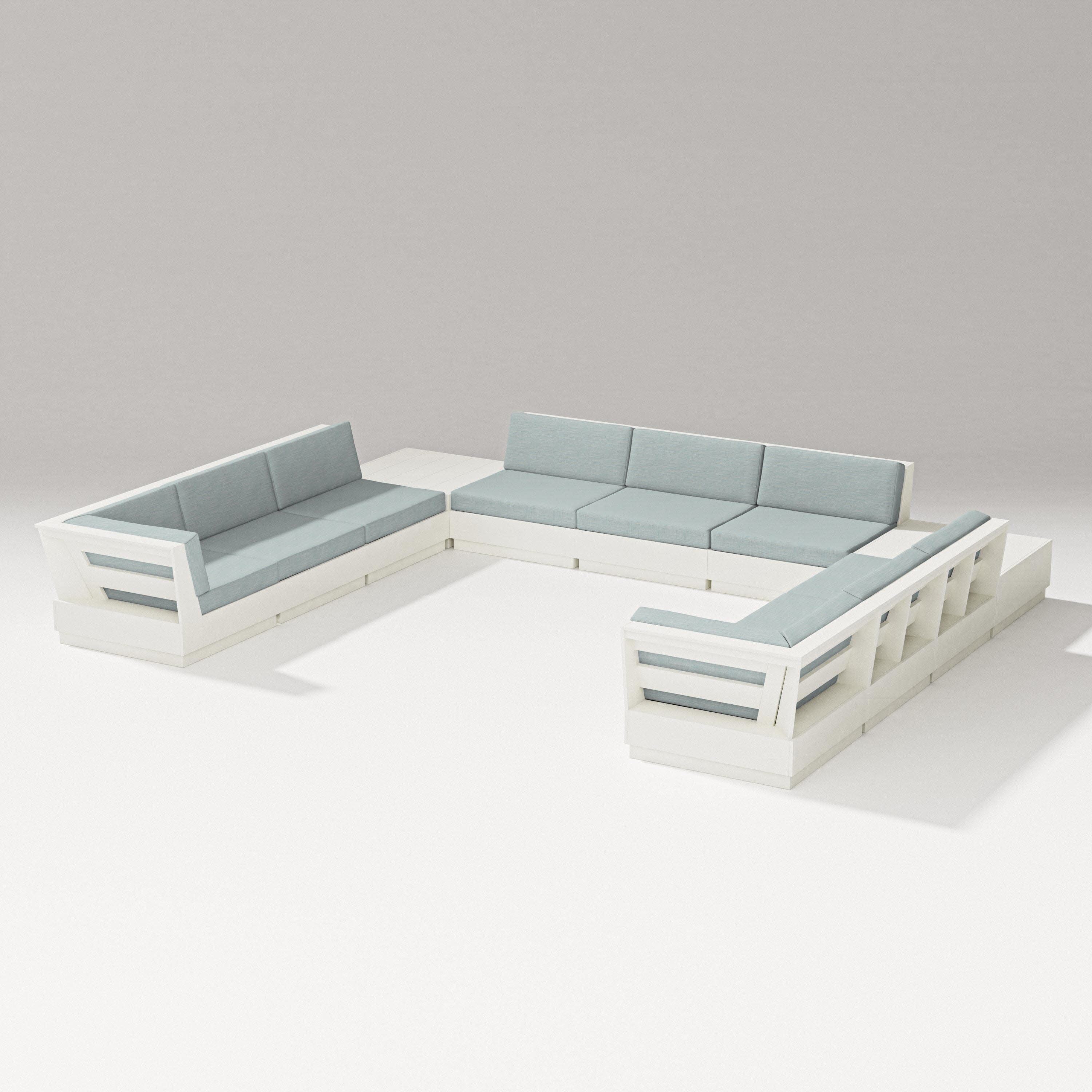 Elevate 11-Piece U-Shaped Sofa Sectional in Vintage White / Soothe Mist