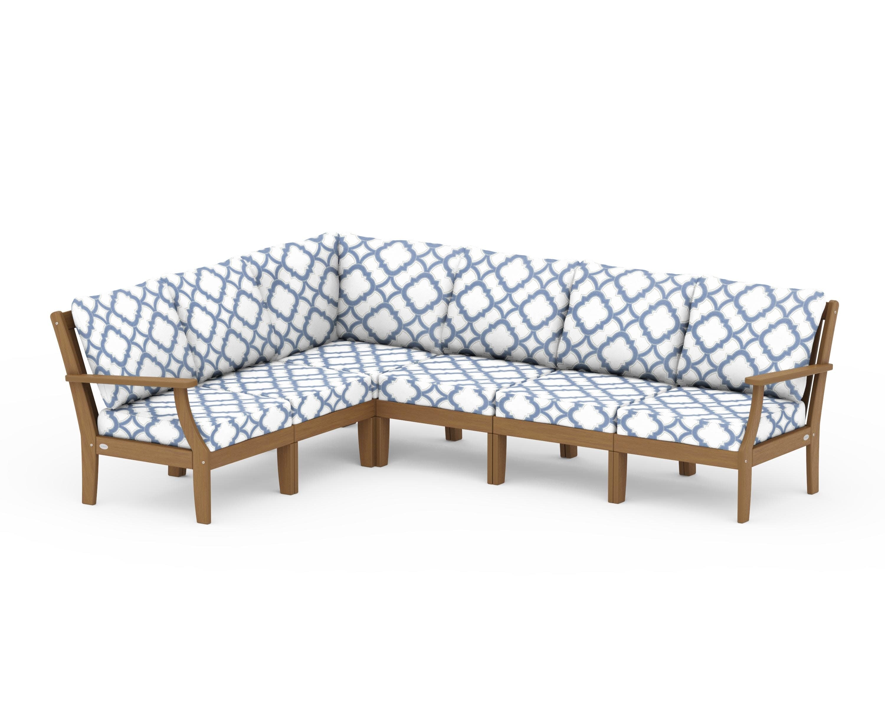 Braxton Modular 6-Piece Deep Seating Set in Natural / Trellis Sky Blue