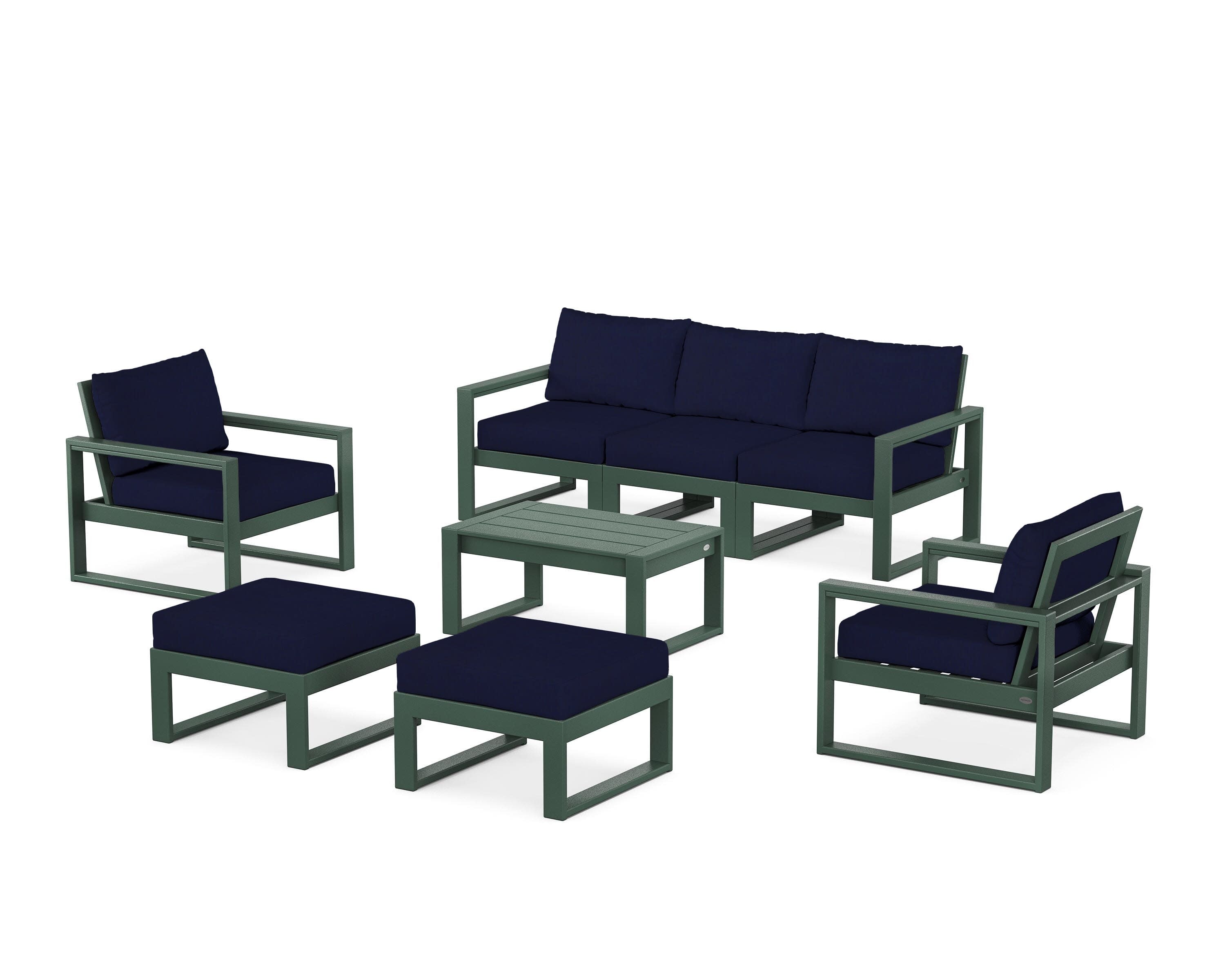 EDGE Sectional 8-Piece Lounge Sofa Set in Green / Navy