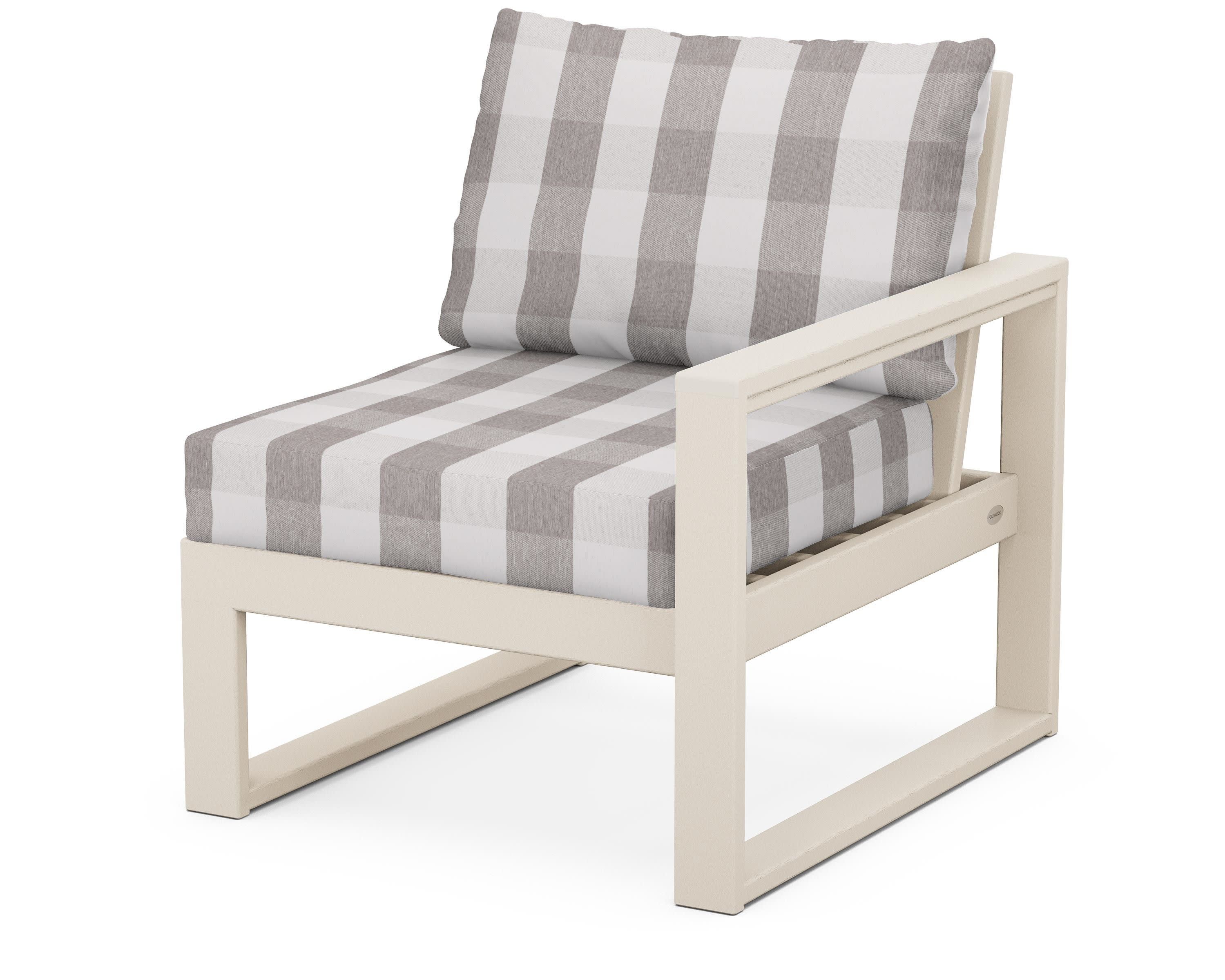 EDGE Modular Right Arm Chair in Sand / Buffalo Plaid Grey Mist