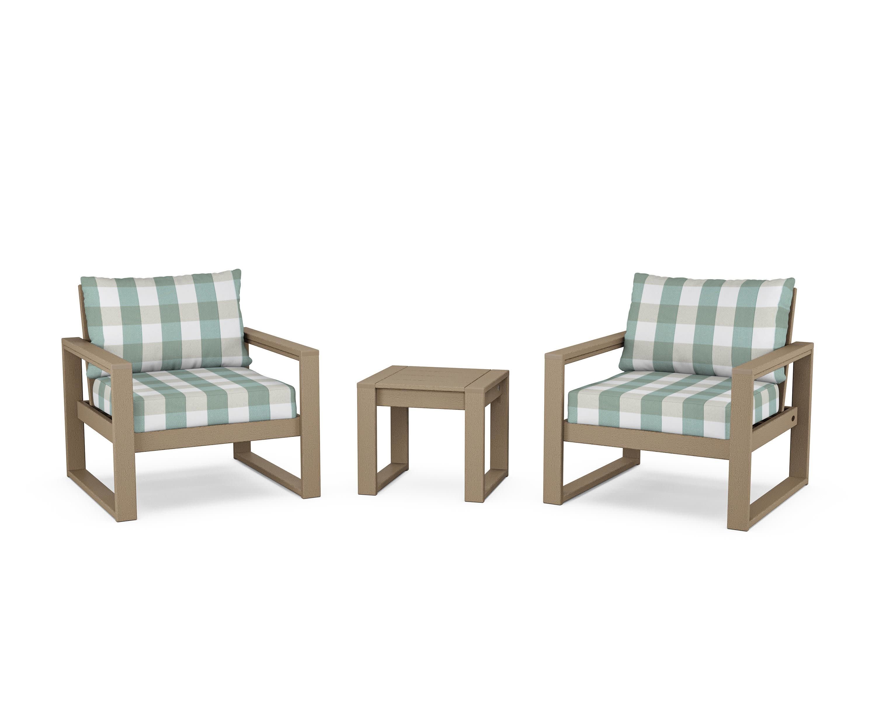 EDGE Sectional 3-Piece Deep Seating Set in Vintage Sahara / Buffalo Plaid Glacier Spa