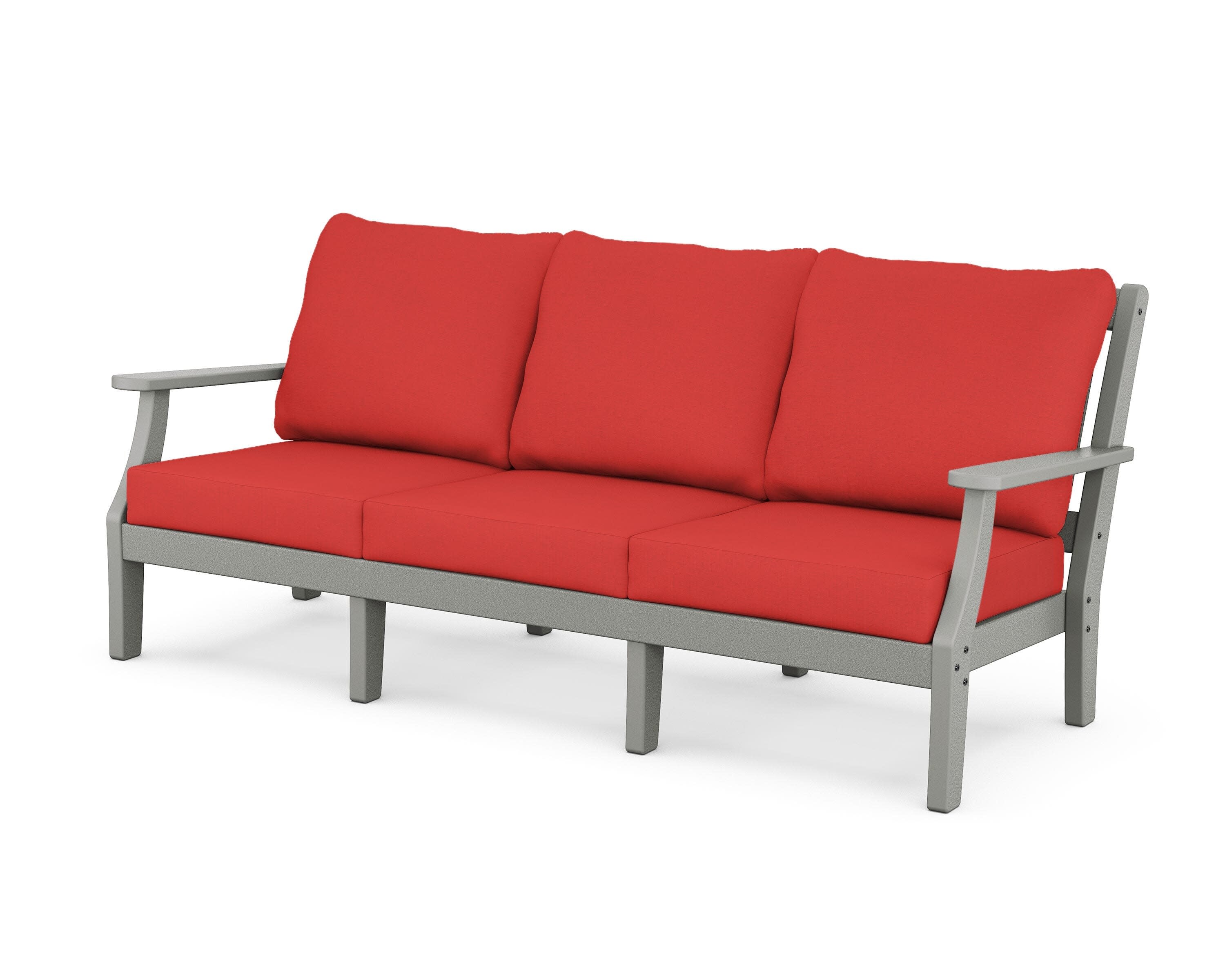 Chinoiserie Deep Seating Sofa in Slate Grey / Crimson Linen