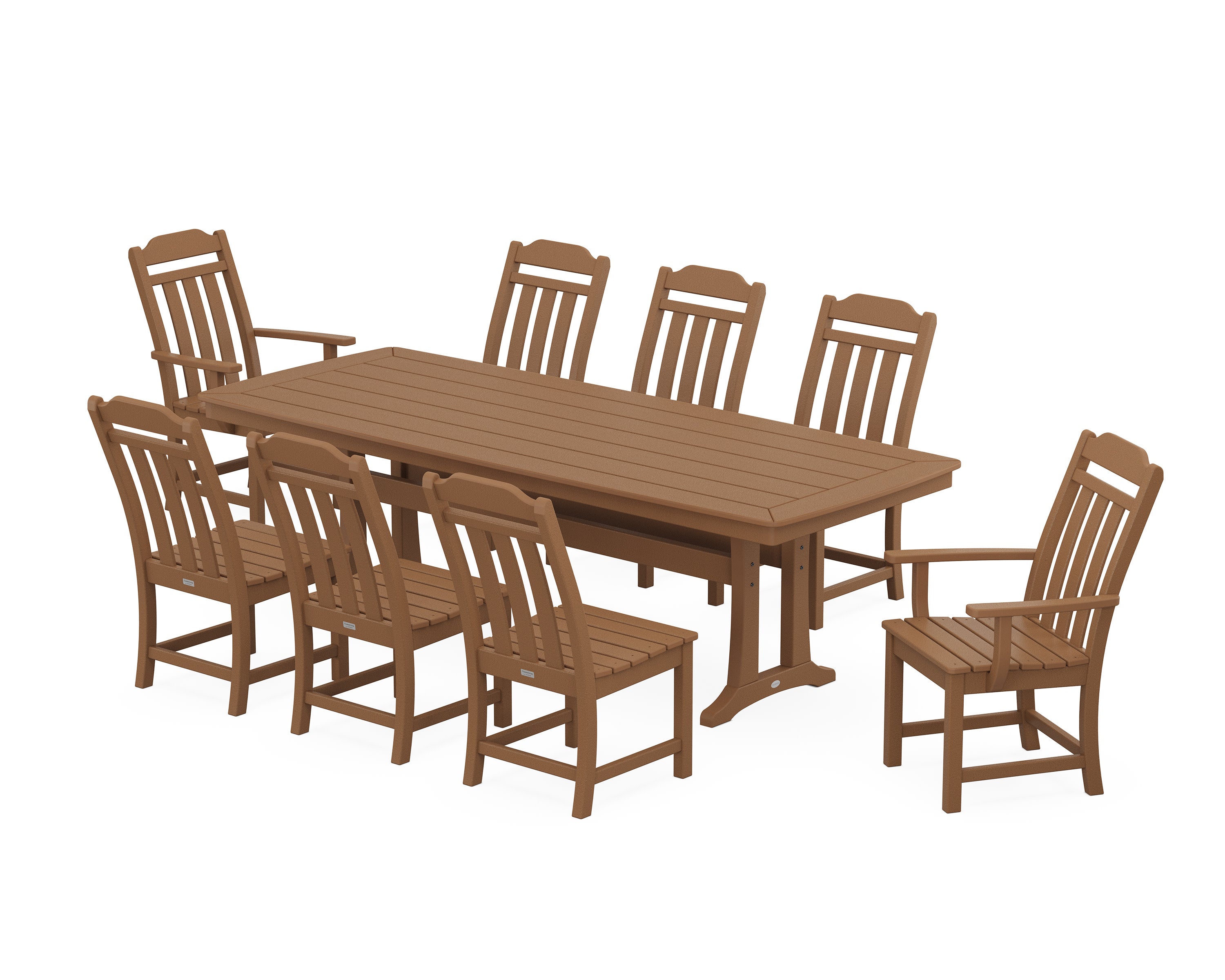 Cottage 9-Piece Dining Set with Trestle Legs in Teak
