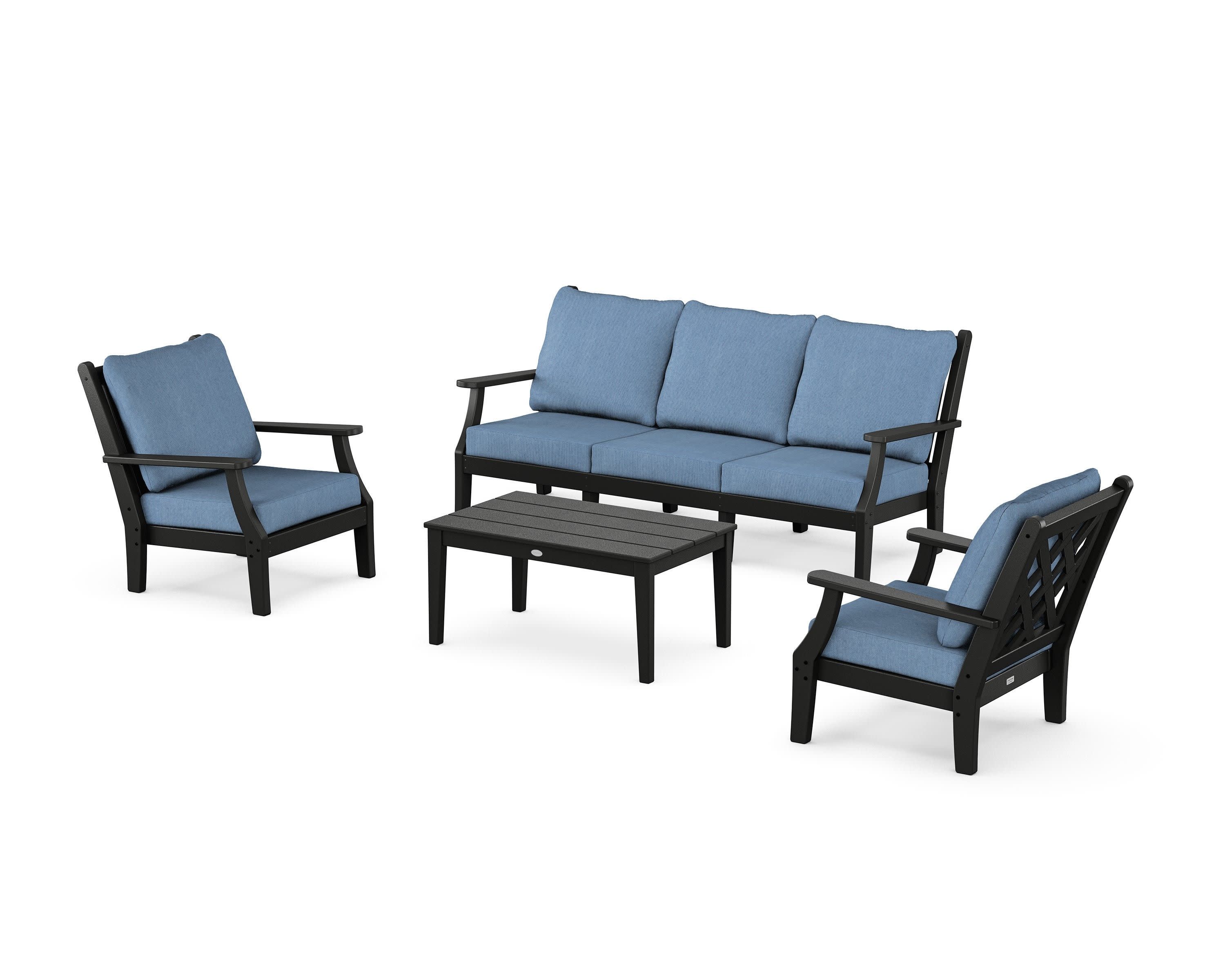 Wovendale 4-Piece Deep Seating Set with Sofa in Black / Sky Blue