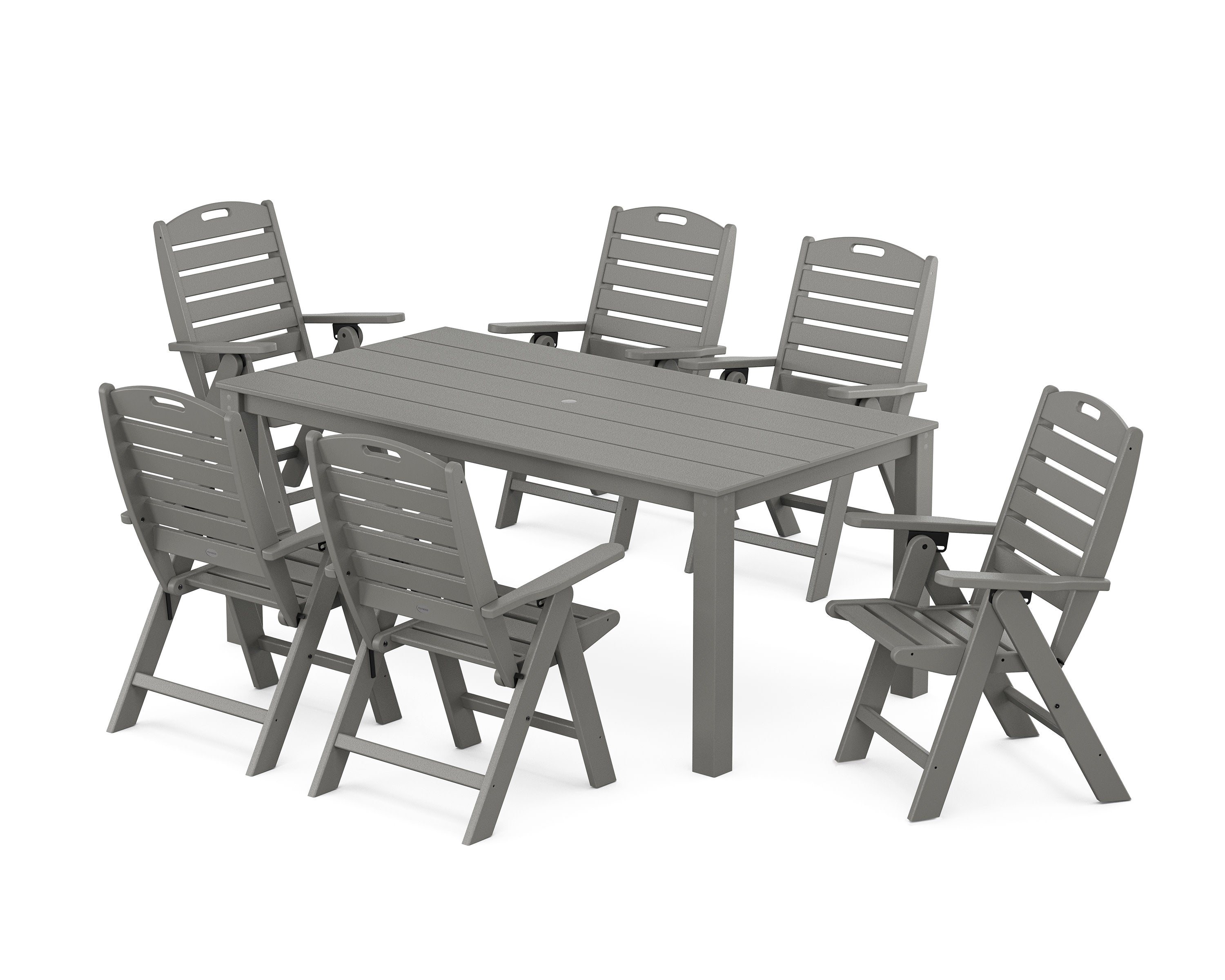 Nautical Folding Highback Chair 7-Piece Parsons Dining Set in Slate Grey