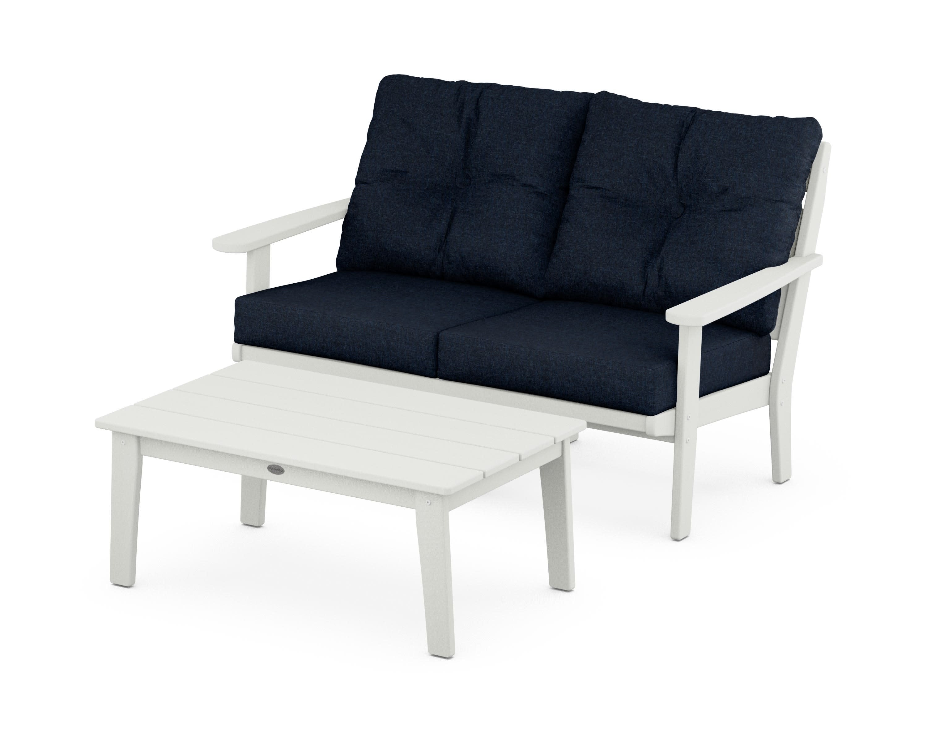Lakeside 2-Piece Lounge Loveseat Set in Vintage White / Marine Indigo