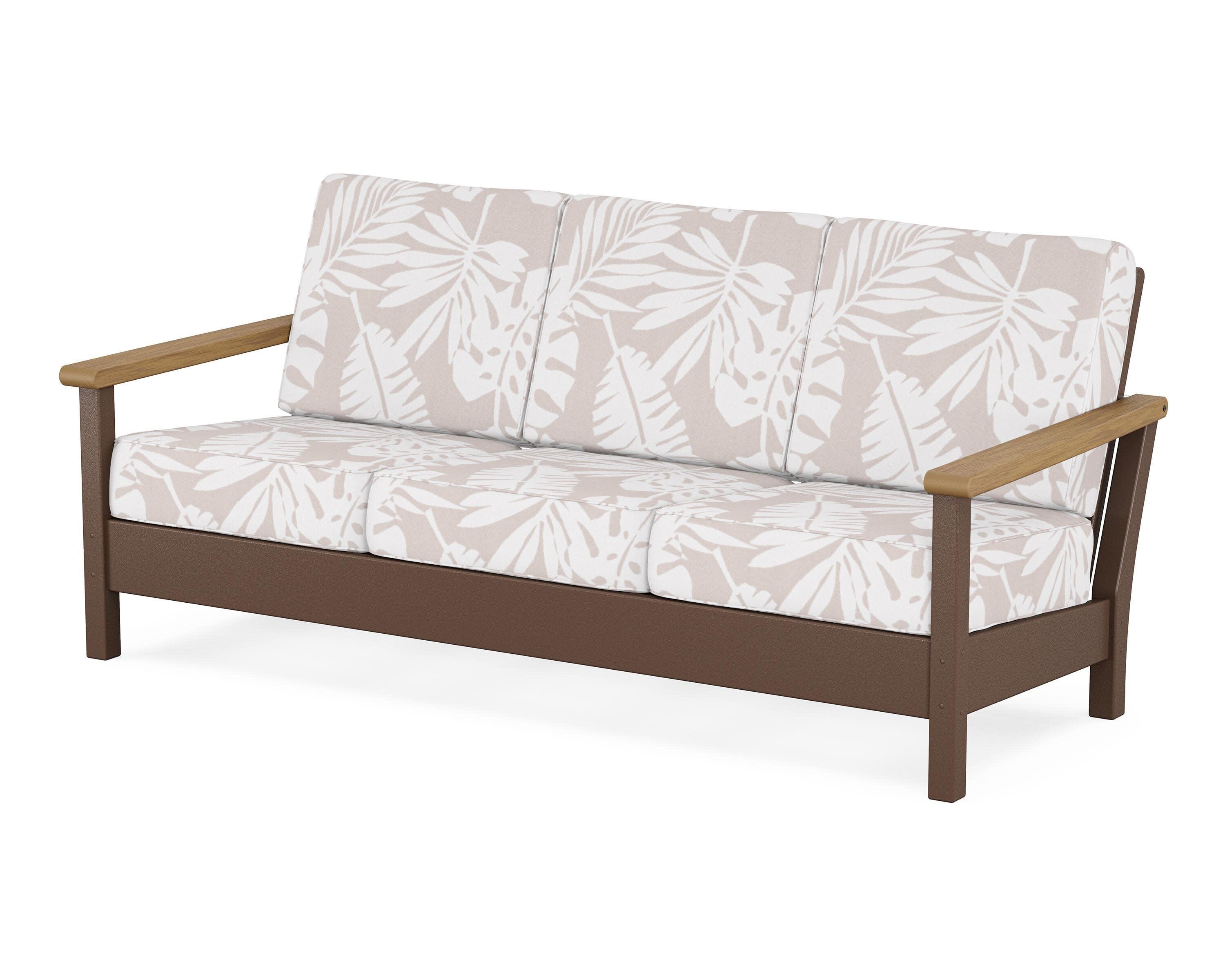 Harbour Deep Seating Sofa in Mahogany / Natural / Leaf Dune Burlap