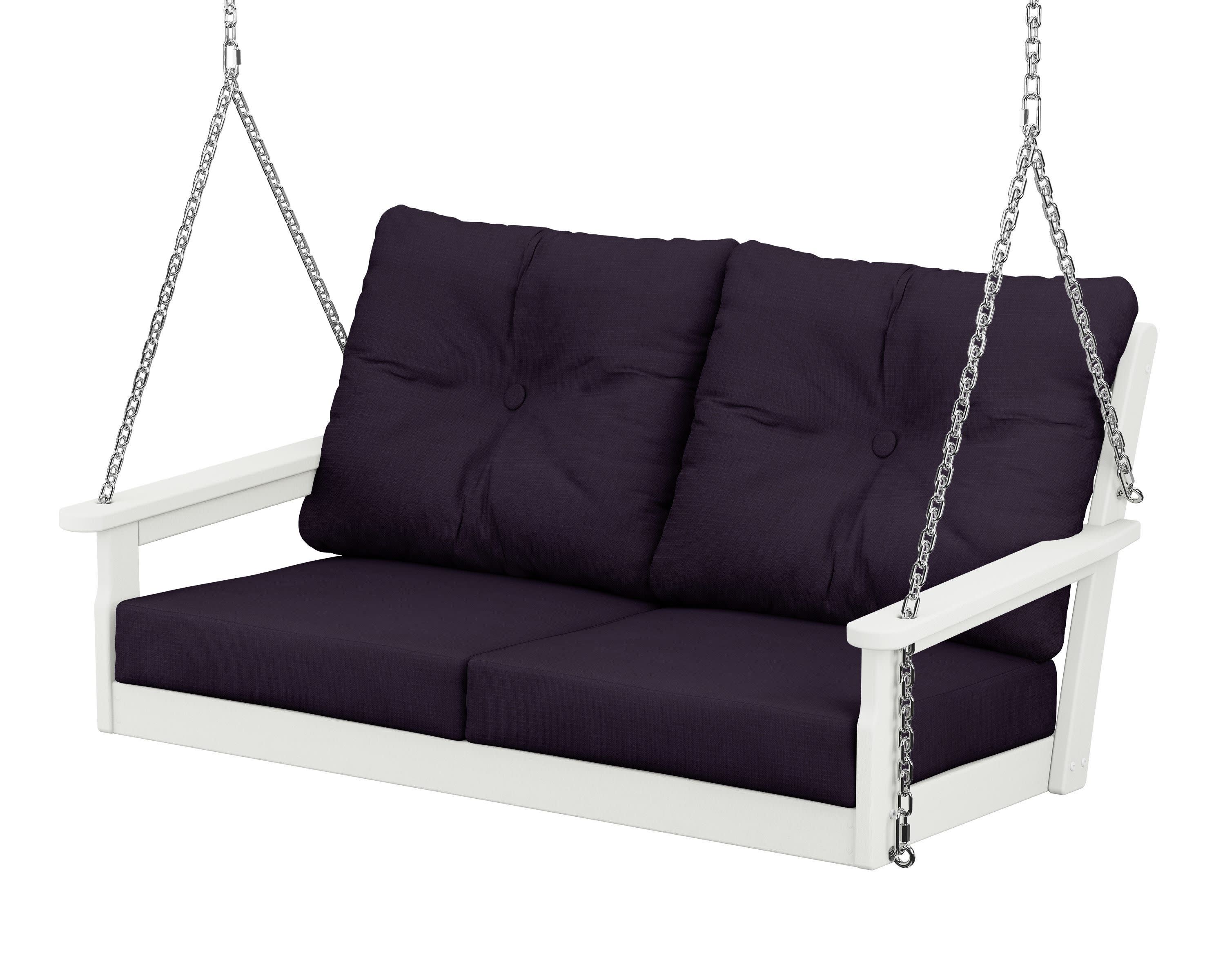 Vineyard Deep Seating Swing in Vintage White / Navy Linen
