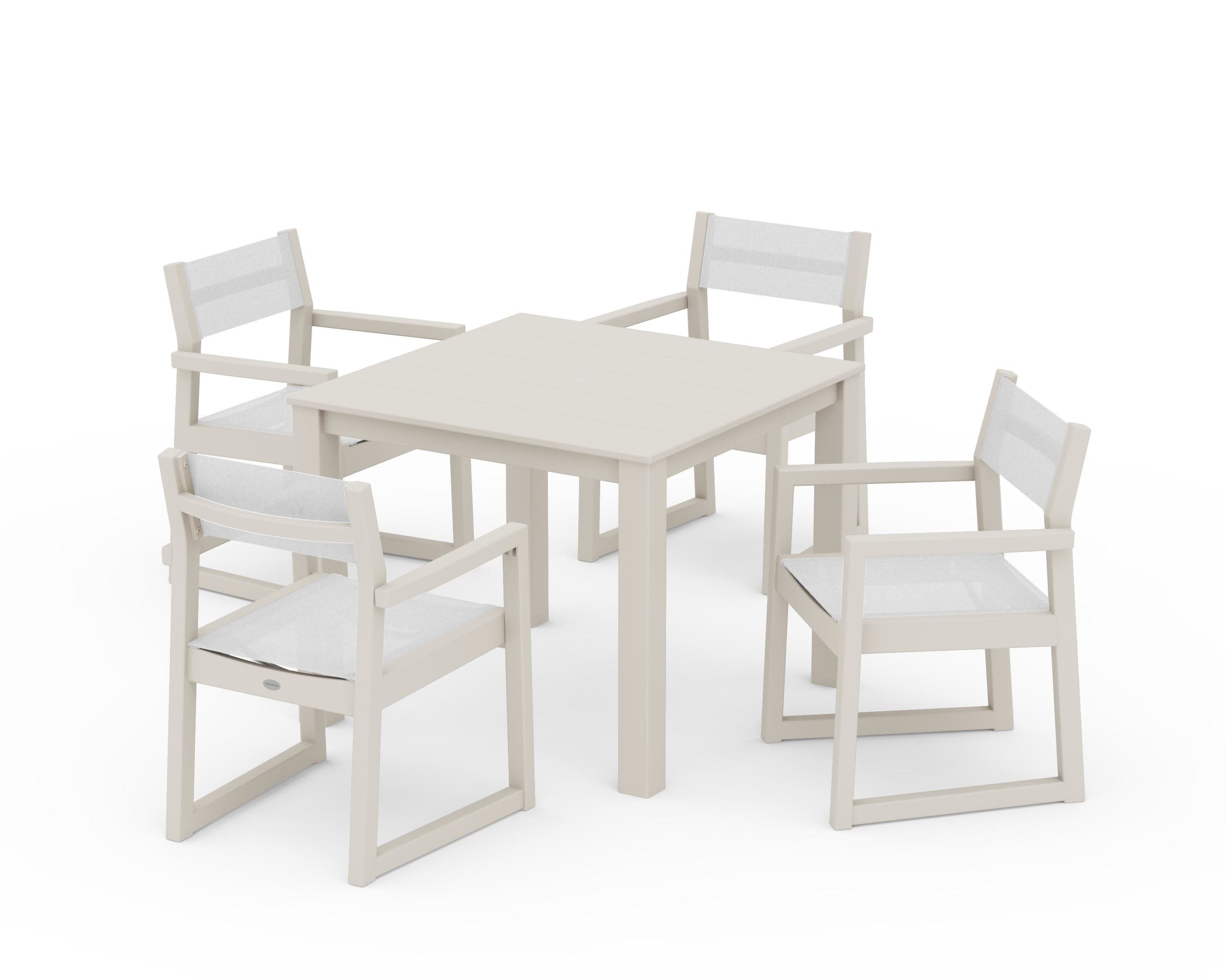 EDGE Sling Arm Chair 5-Piece Parsons Dining Set in Sand / White Sling
