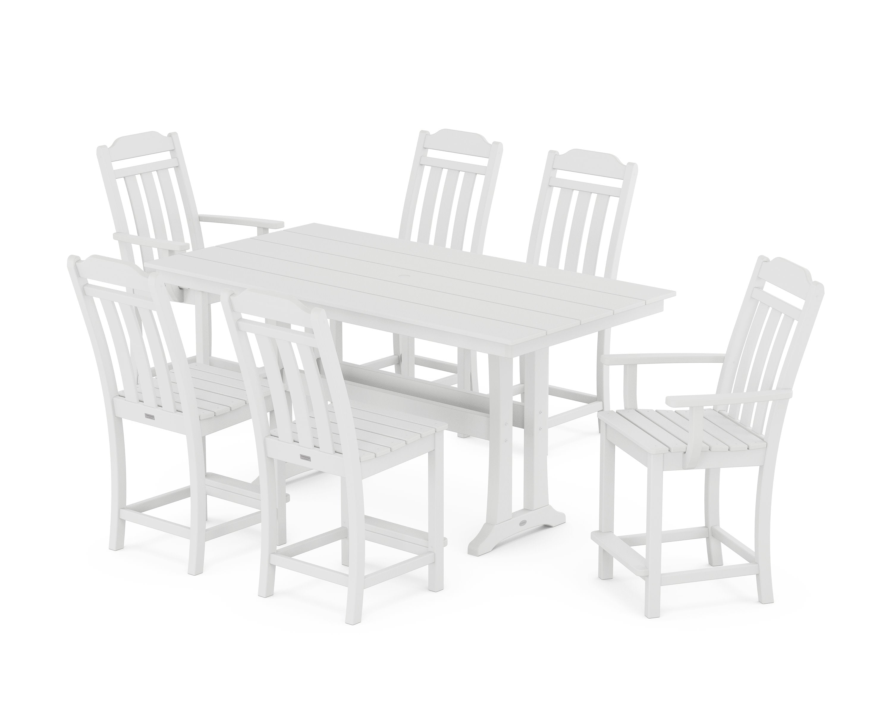 Cottage 7-Piece Farmhouse Counter Set with Trestle Legs in White