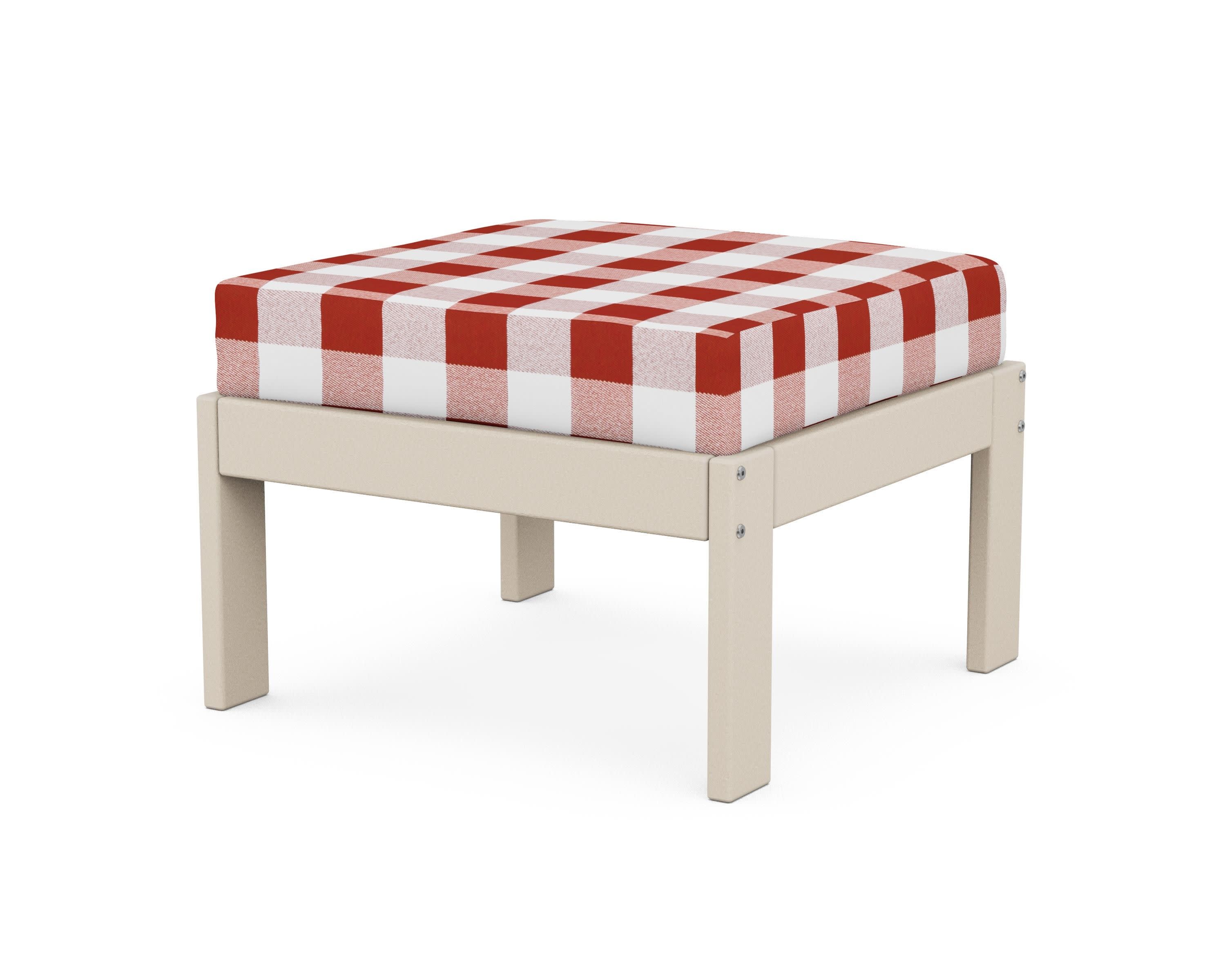Vineyard Modular Ottoman in Sand / Buffalo Plaid Crimson