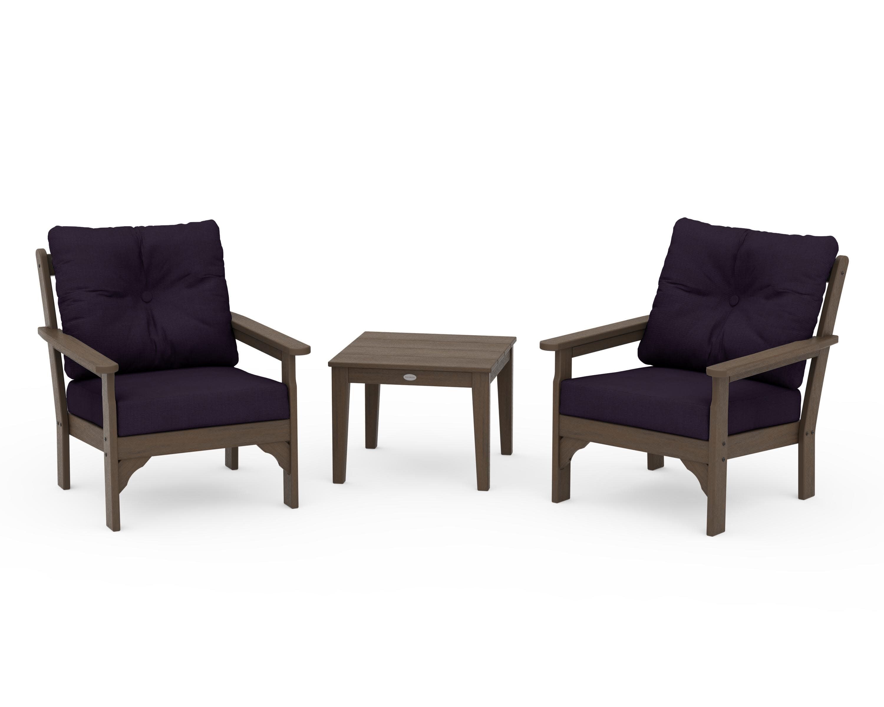Vineyard 3-Piece Deep Seating Set in Kona / Navy Linen