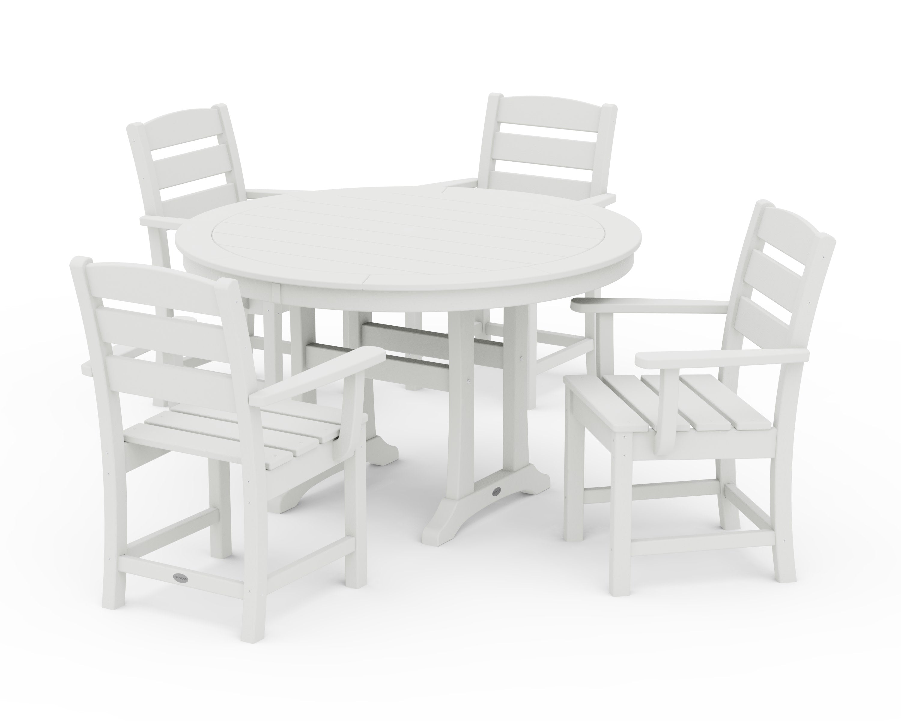 Lakeside 5-Piece Round Dining Set with Trestle Legs in Vintage White