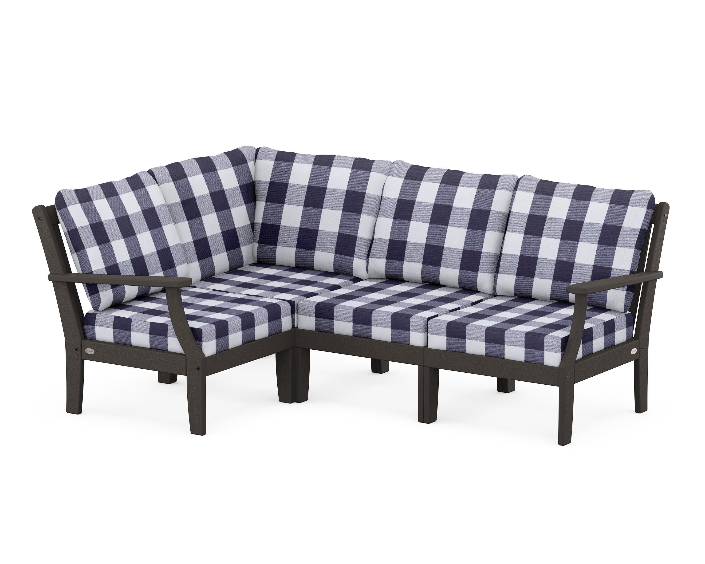 Braxton Modular 4-Piece Deep Seating Set in Vintage Coffee / Buffalo Plaid Navy