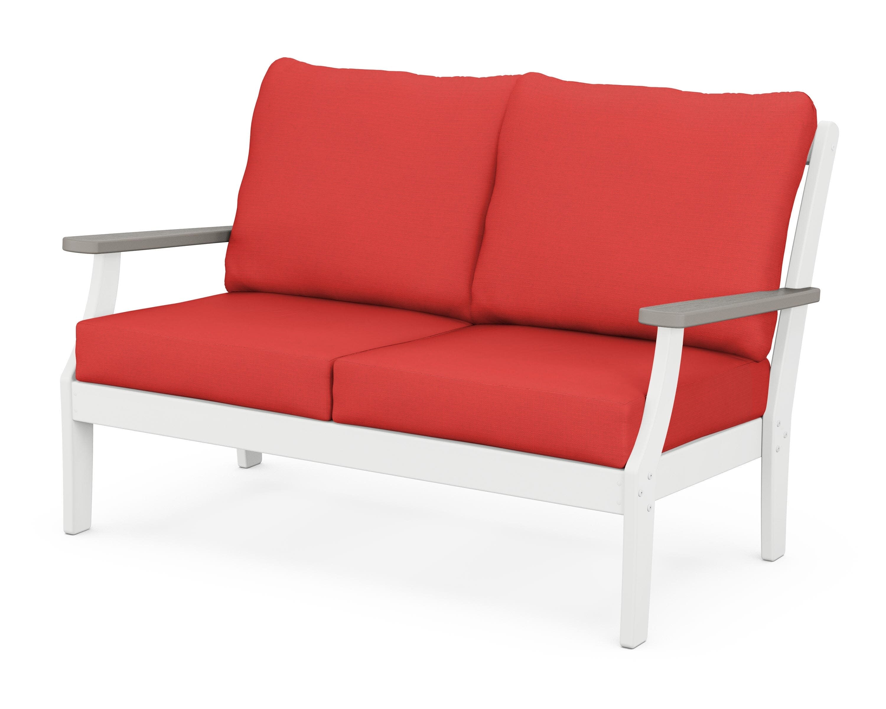 Braxton Deep Seating Loveseat in White / Driftwood / Crimson Linen
