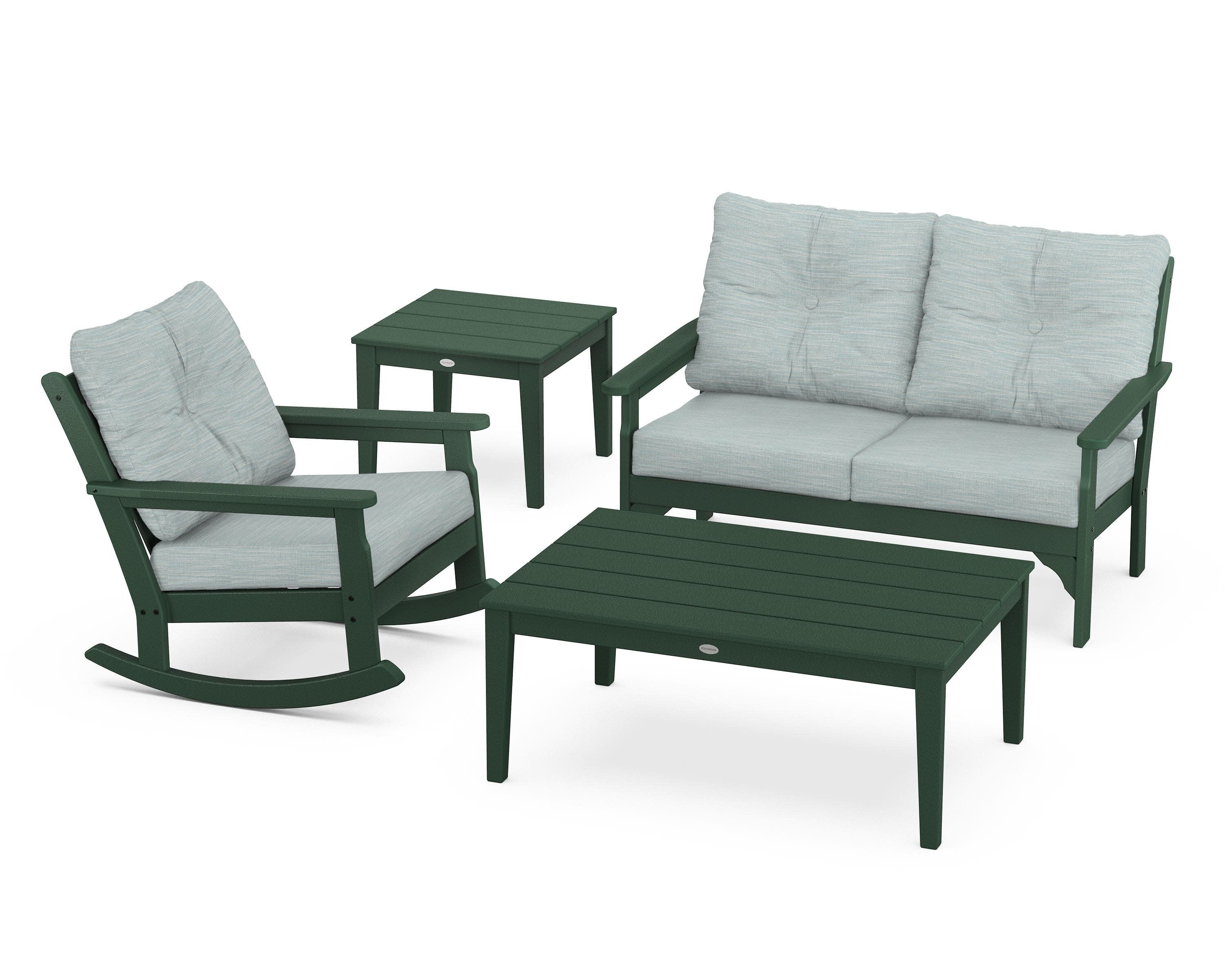 Vineyard 4-Piece Deep Seating Rocker Set in Green / Soothe Mist