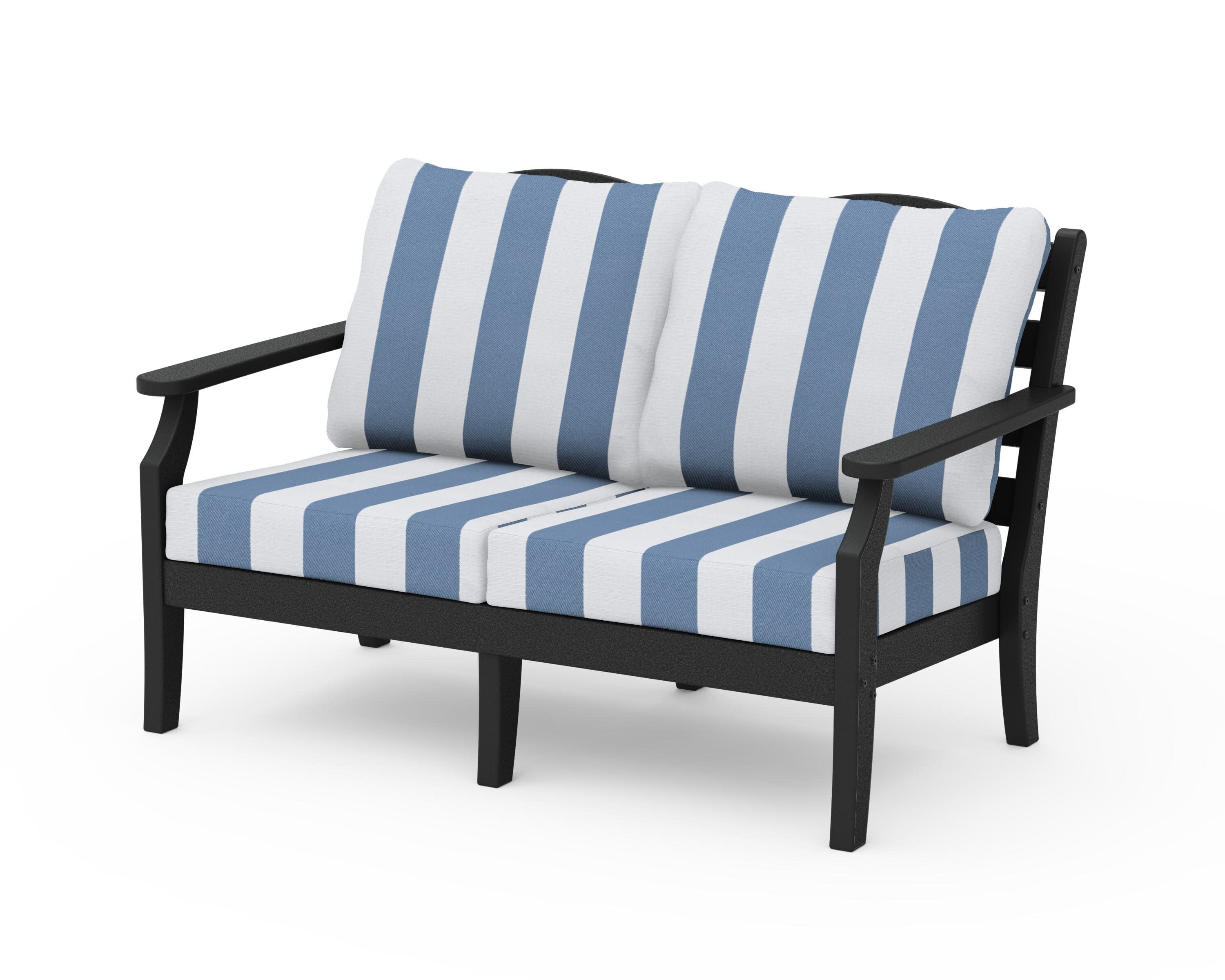 Savannah Deep Seating Loveseat in Black / Cabana Stripe Sky Blue