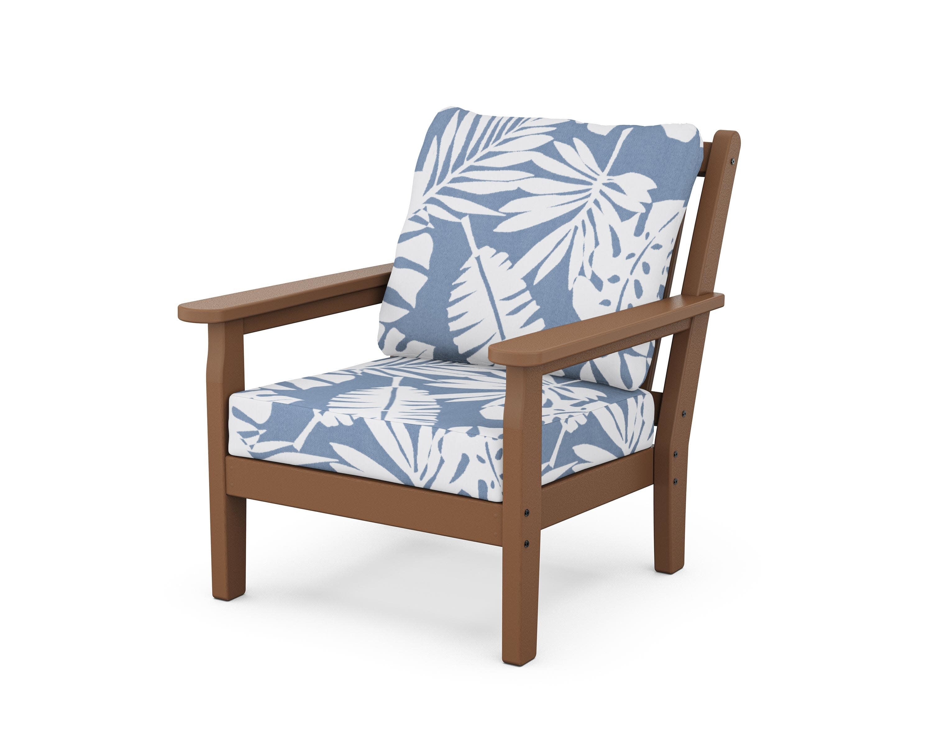 Chippendale Deep Seating Chair in Teak / Leaf Sky Blue