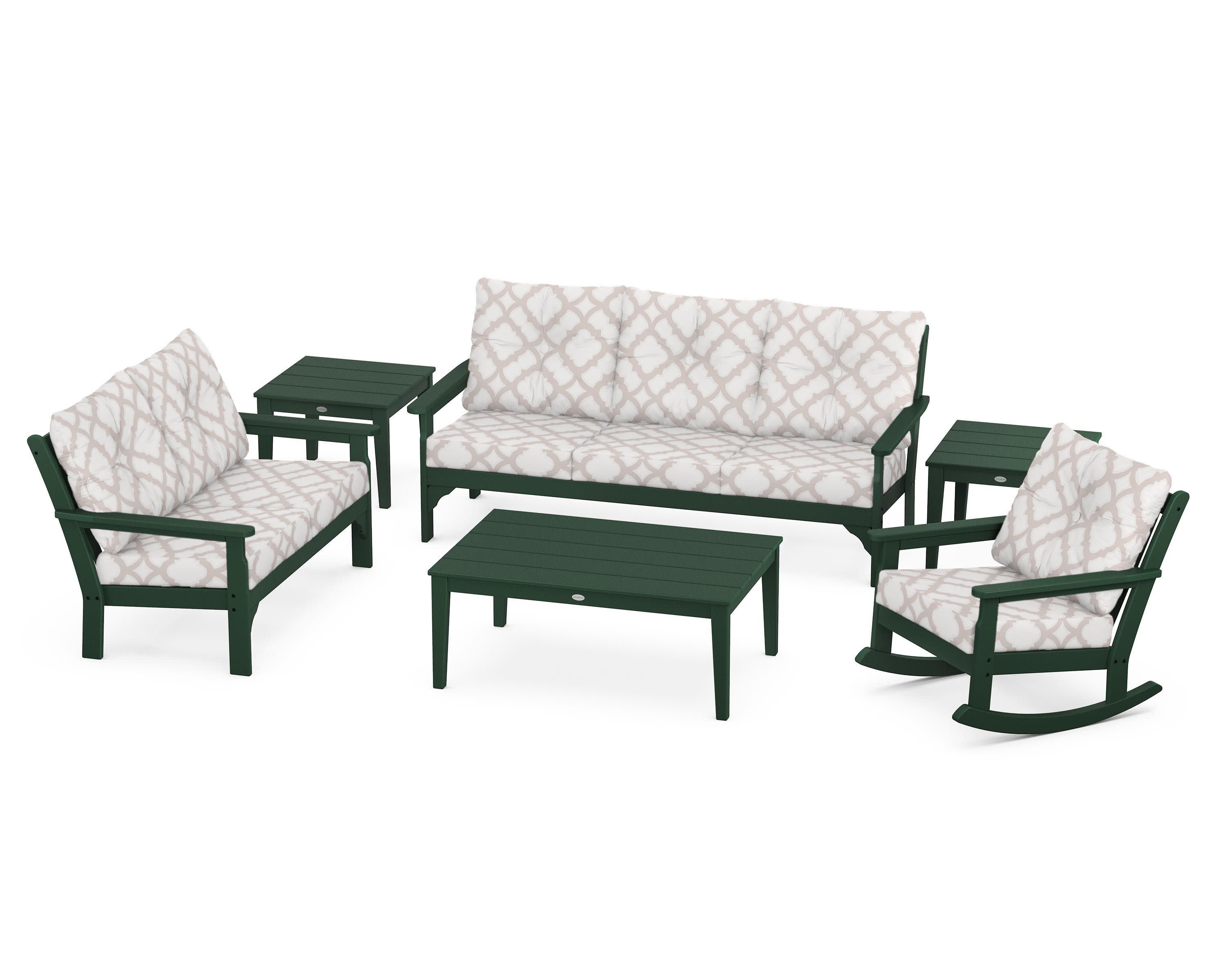 Vineyard 6-Piece Deep Seating Set in Green / Trellis Dune Burlap