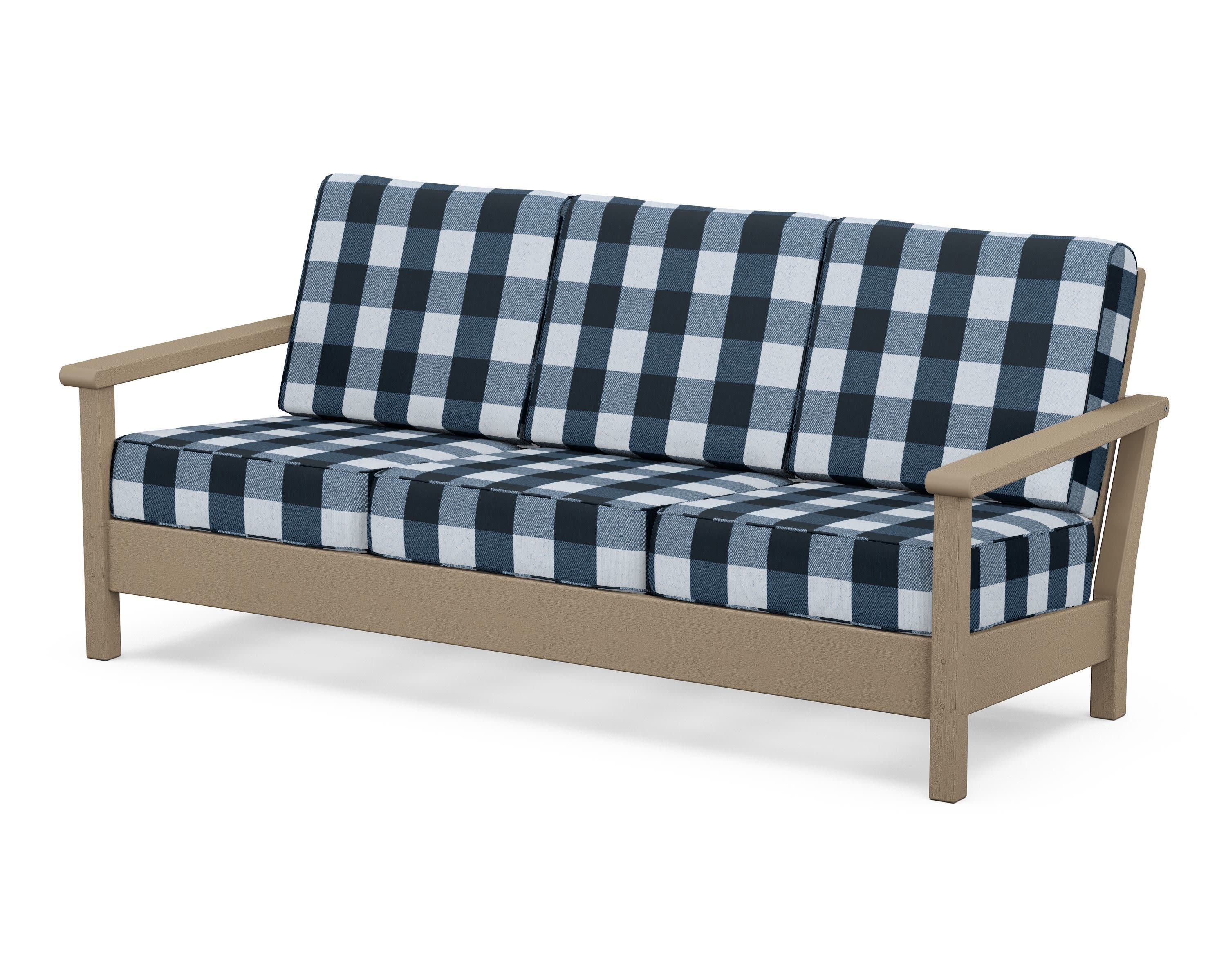 Harbour Deep Seating Sofa in Vintage Sahara / Buffalo Plaid Marine Indigo