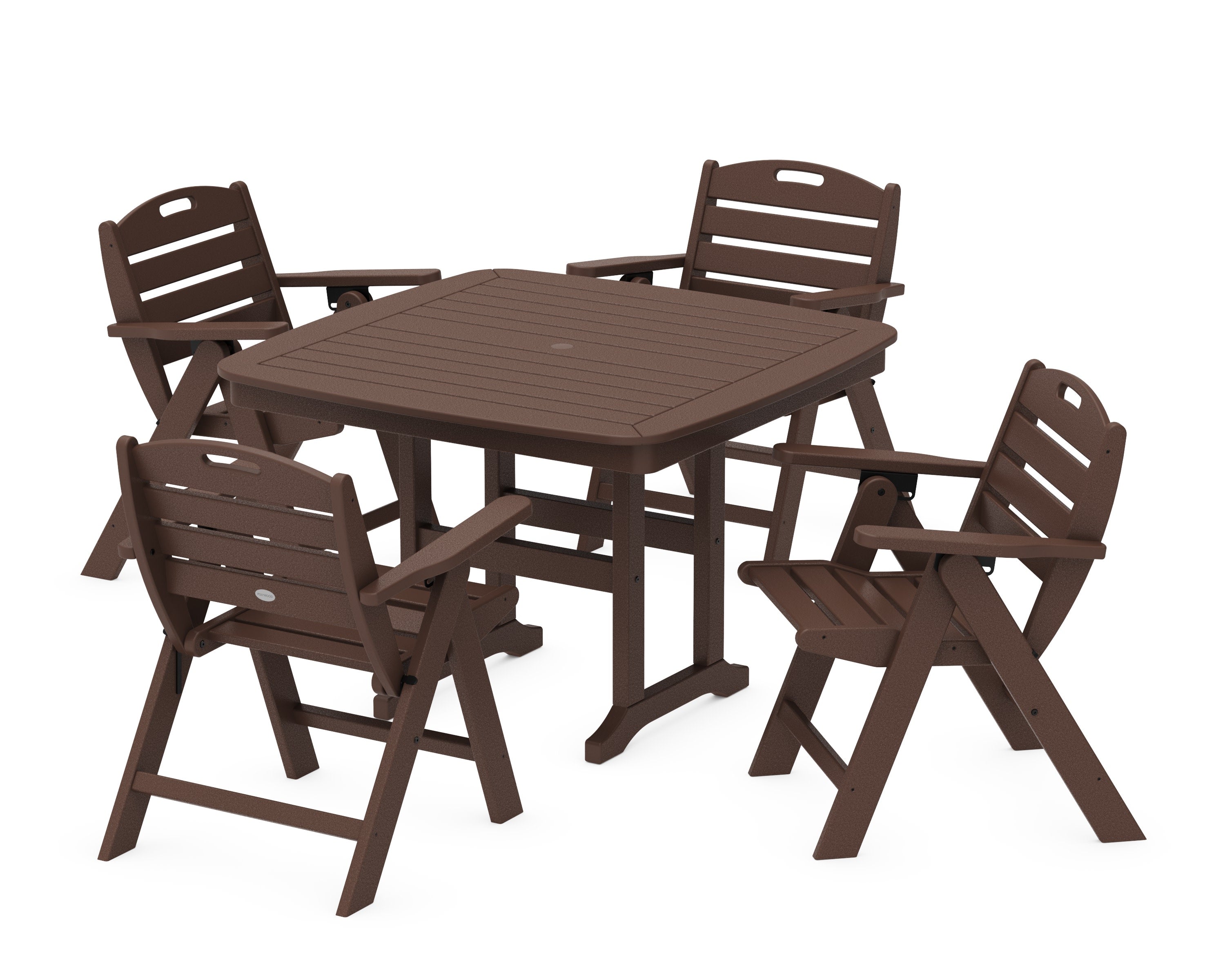 Nautical Folding Lowback Chair 5-Piece Dining Set with Trestle Legs in Mahogany