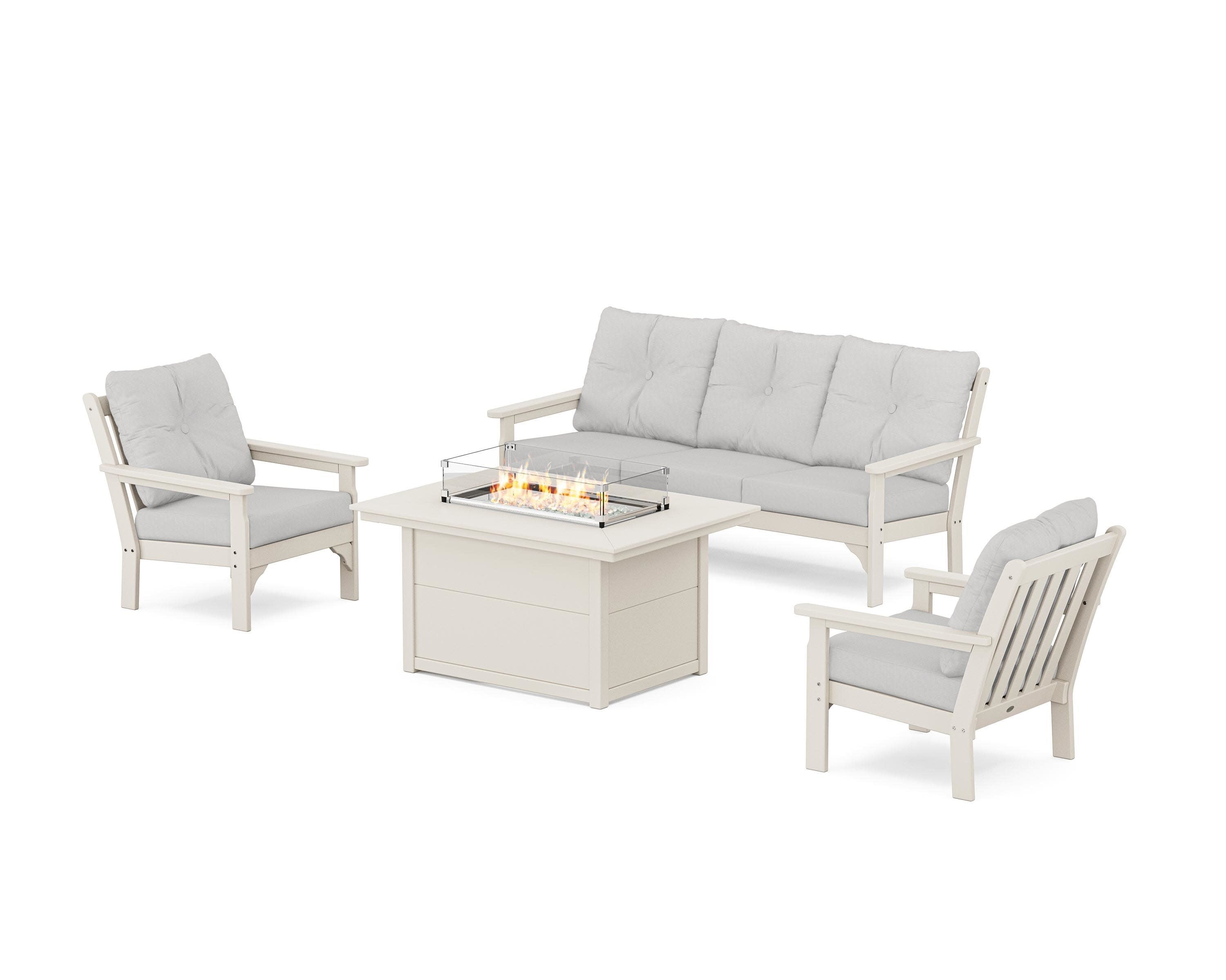 Vineyard Deep Seating Fire Pit Table Set in Sand / Diamond in the Rough