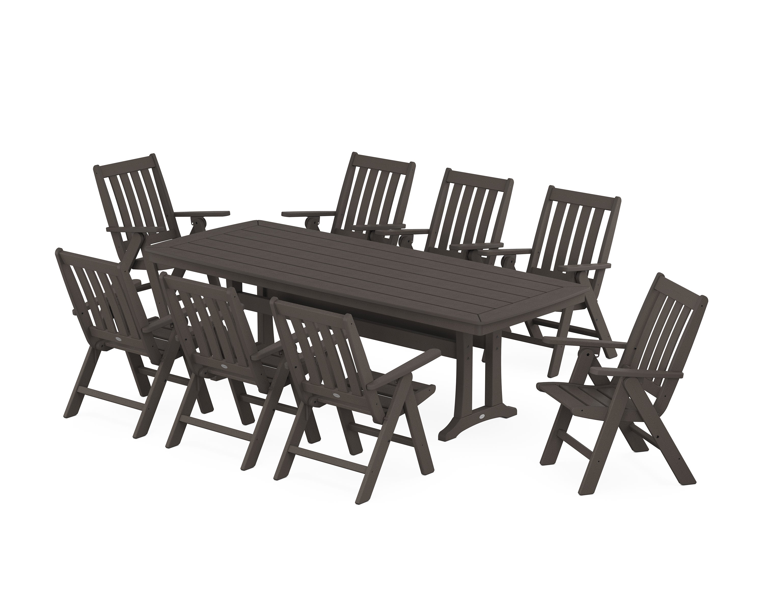 Vineyard Folding 9-Piece Dining Set with Trestle Legs in Vintage Coffee