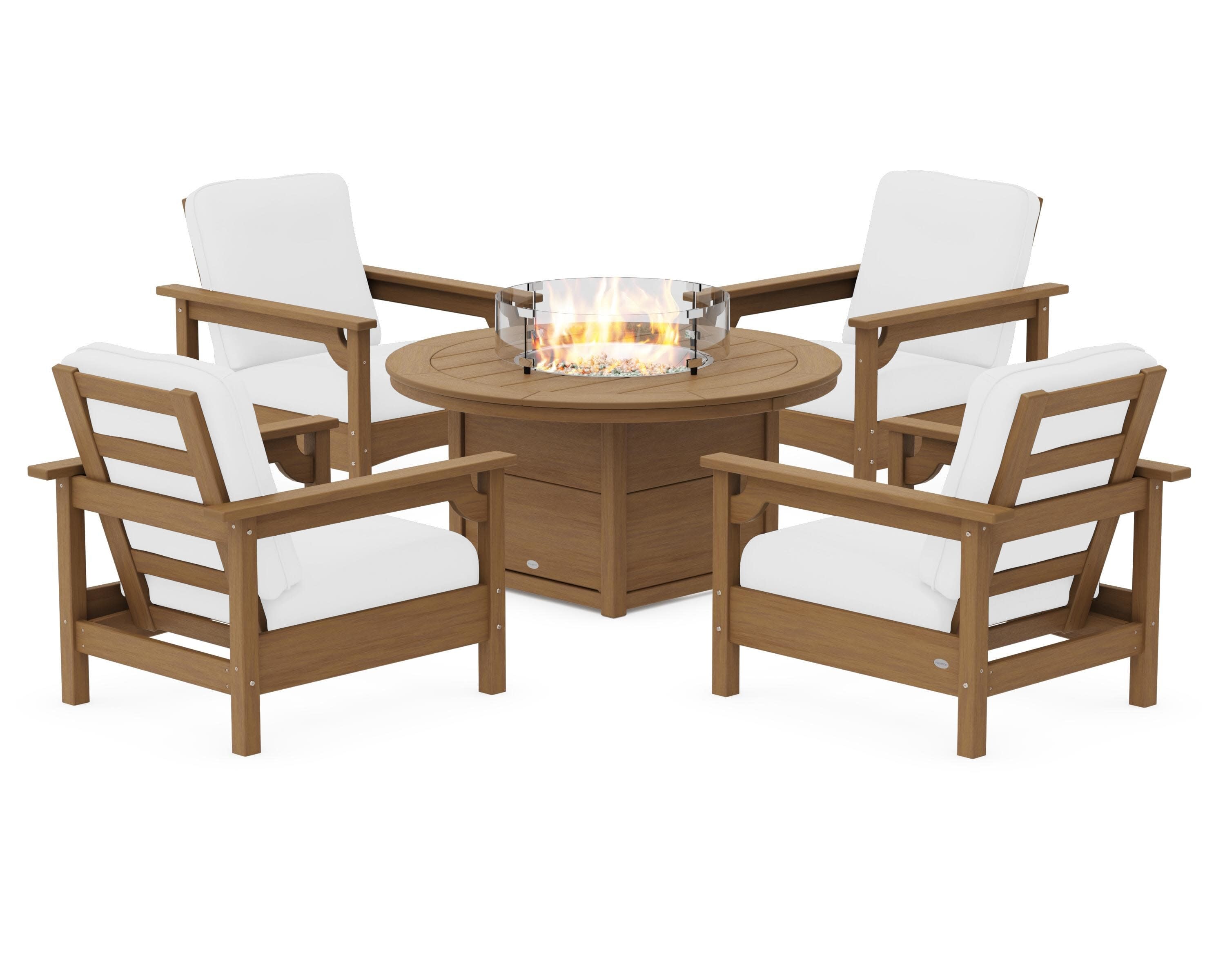 Club 5-Piece Conversation Set with Fire Pit Table in Natural / Natural