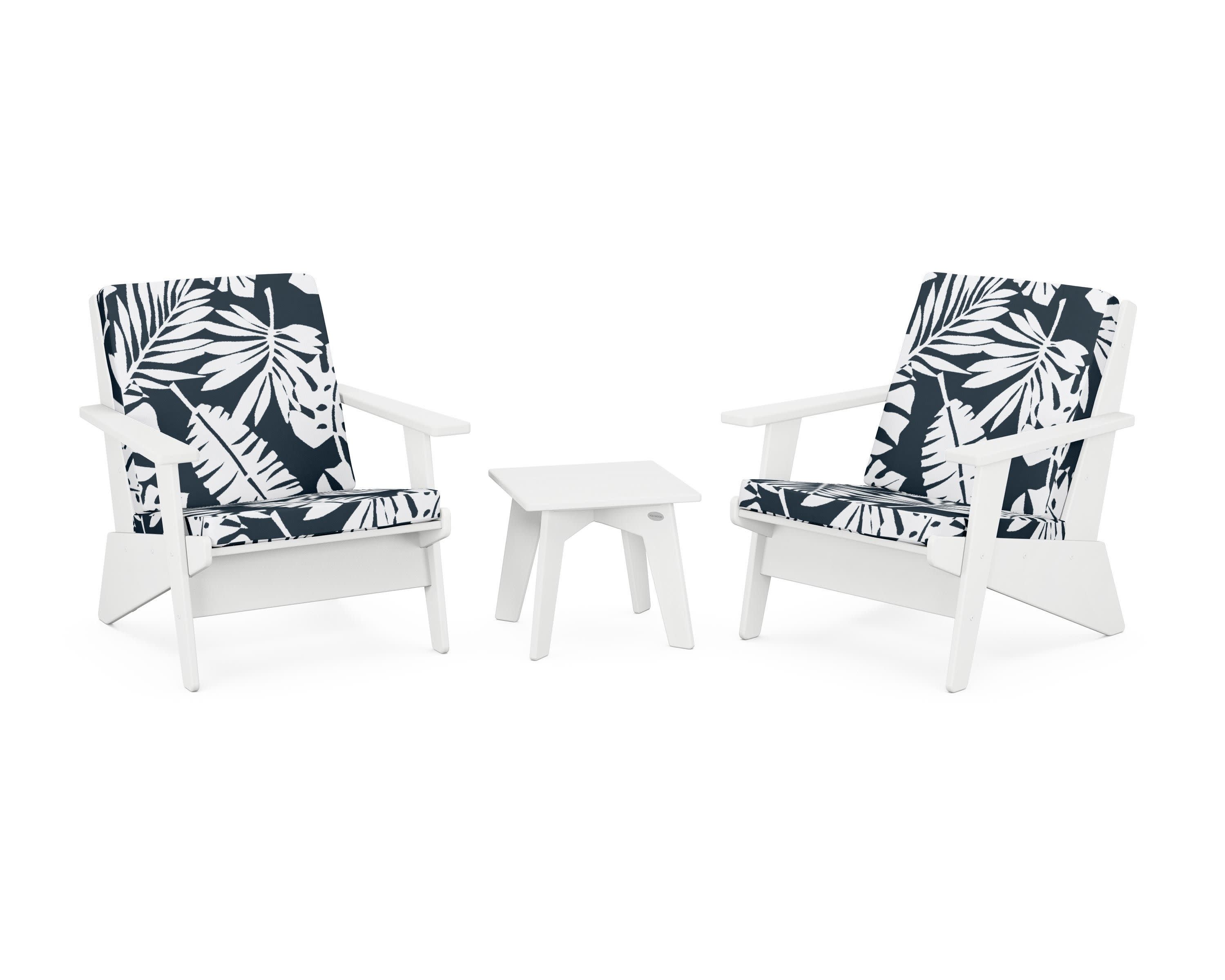 Riviera Modern Lounge 3-Piece Set in White / Leaf Marine Indigo