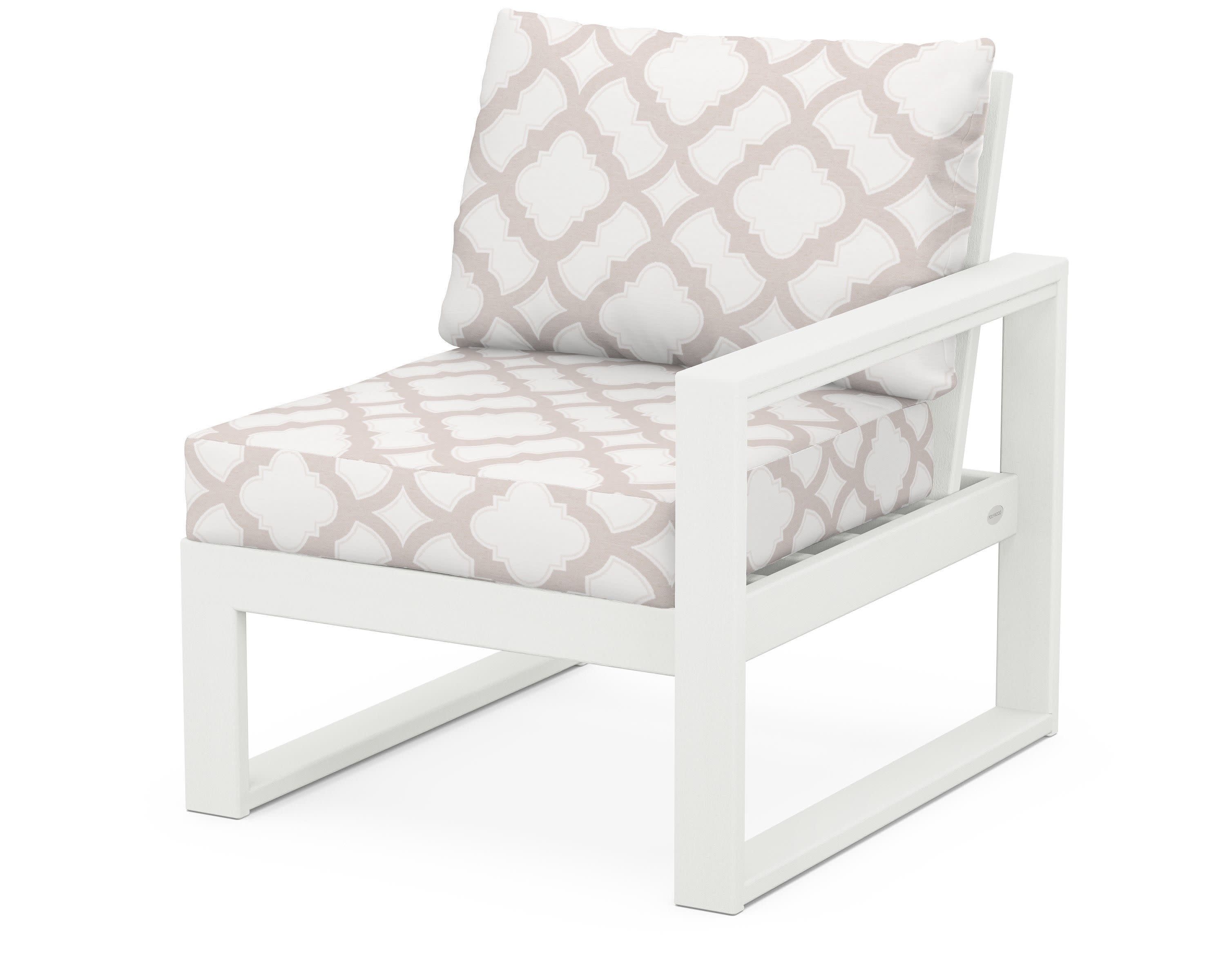 EDGE Modular Right Arm Chair in Vintage White / Trellis Dune Burlap