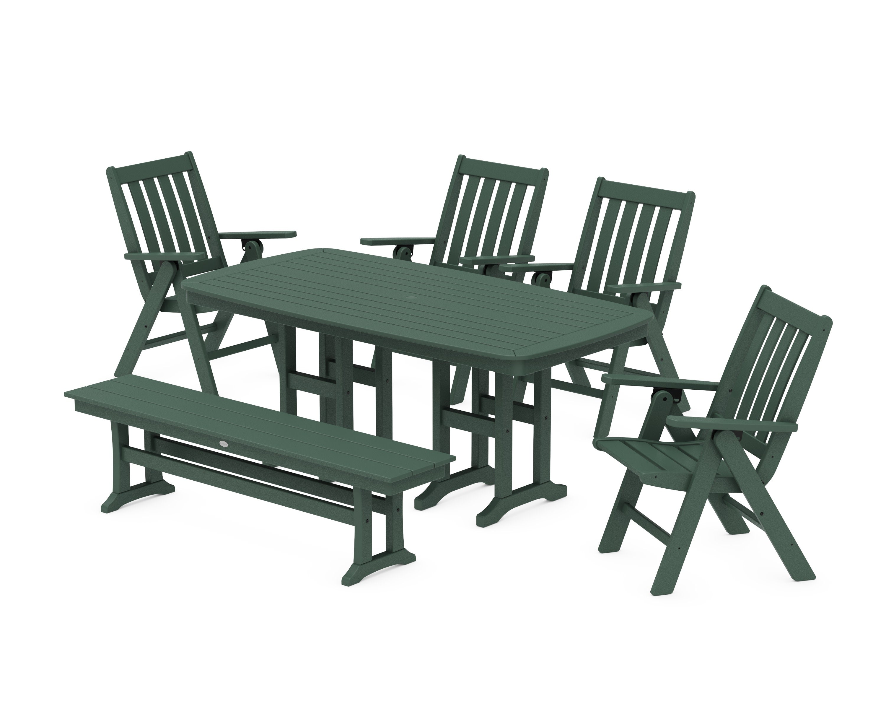 Vineyard Folding Chair 6-Piece Dining Set with Bench in Green