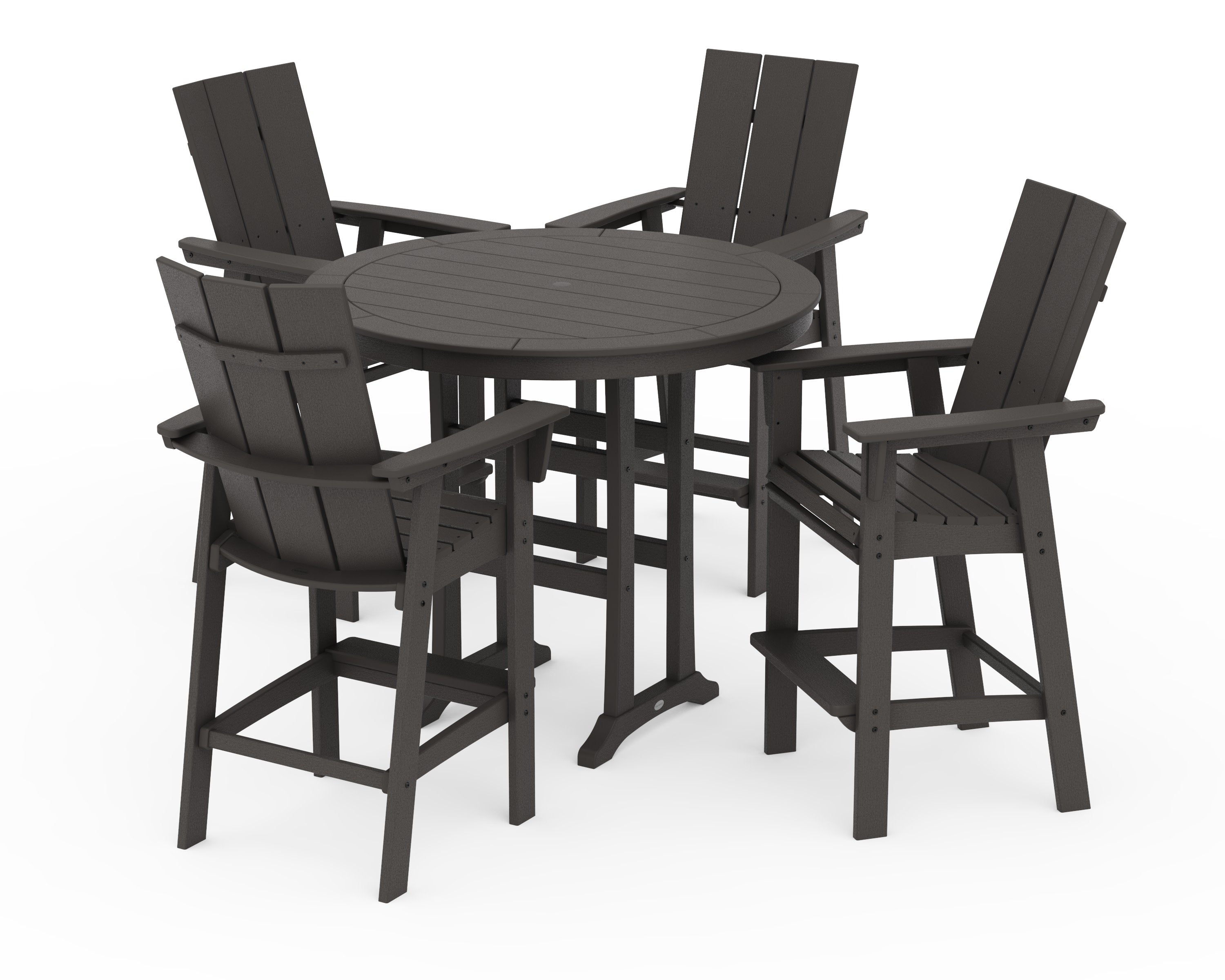 Modern Curveback Adirondack 5-Piece Nautical Trestle Bar Set in Vintage Coffee