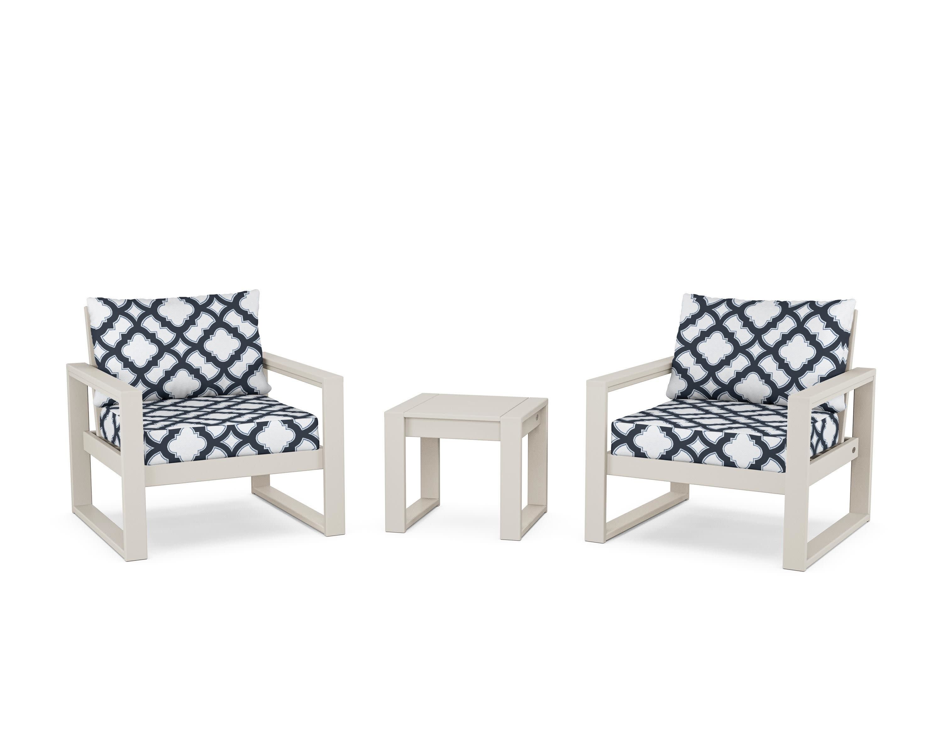 EDGE Sectional 3-Piece Deep Seating Set in Sand / Trellis Marine Indigo