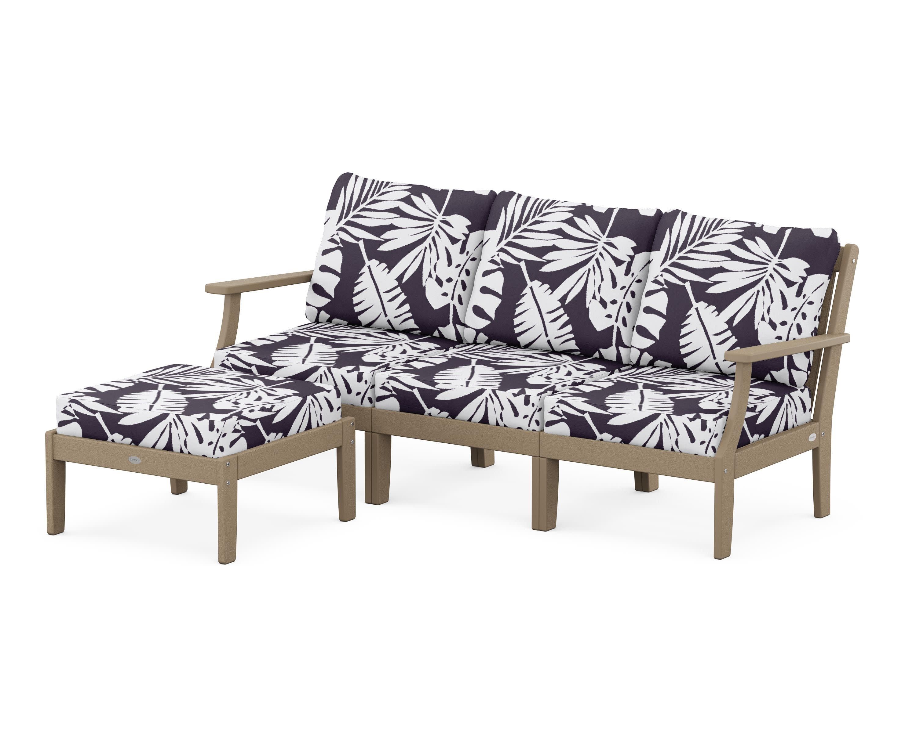 Braxton Modular 4-Piece Deep Seating Set with Ottoman in Vintage Sahara / Leaf Navy