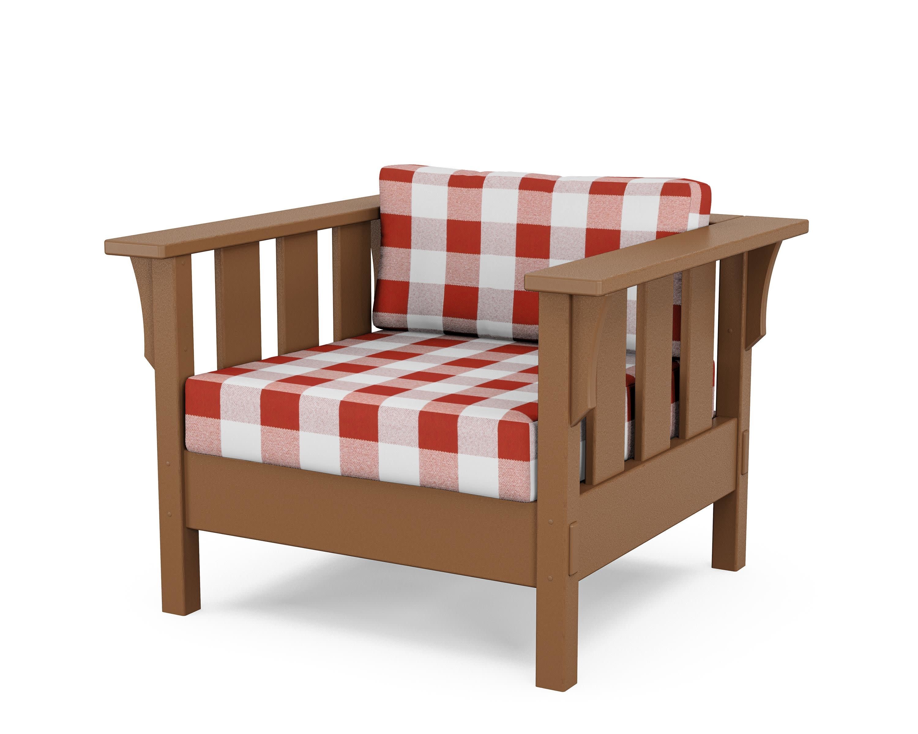 Acadia Deep Seating Chair in Teak / Buffalo Plaid Crimson