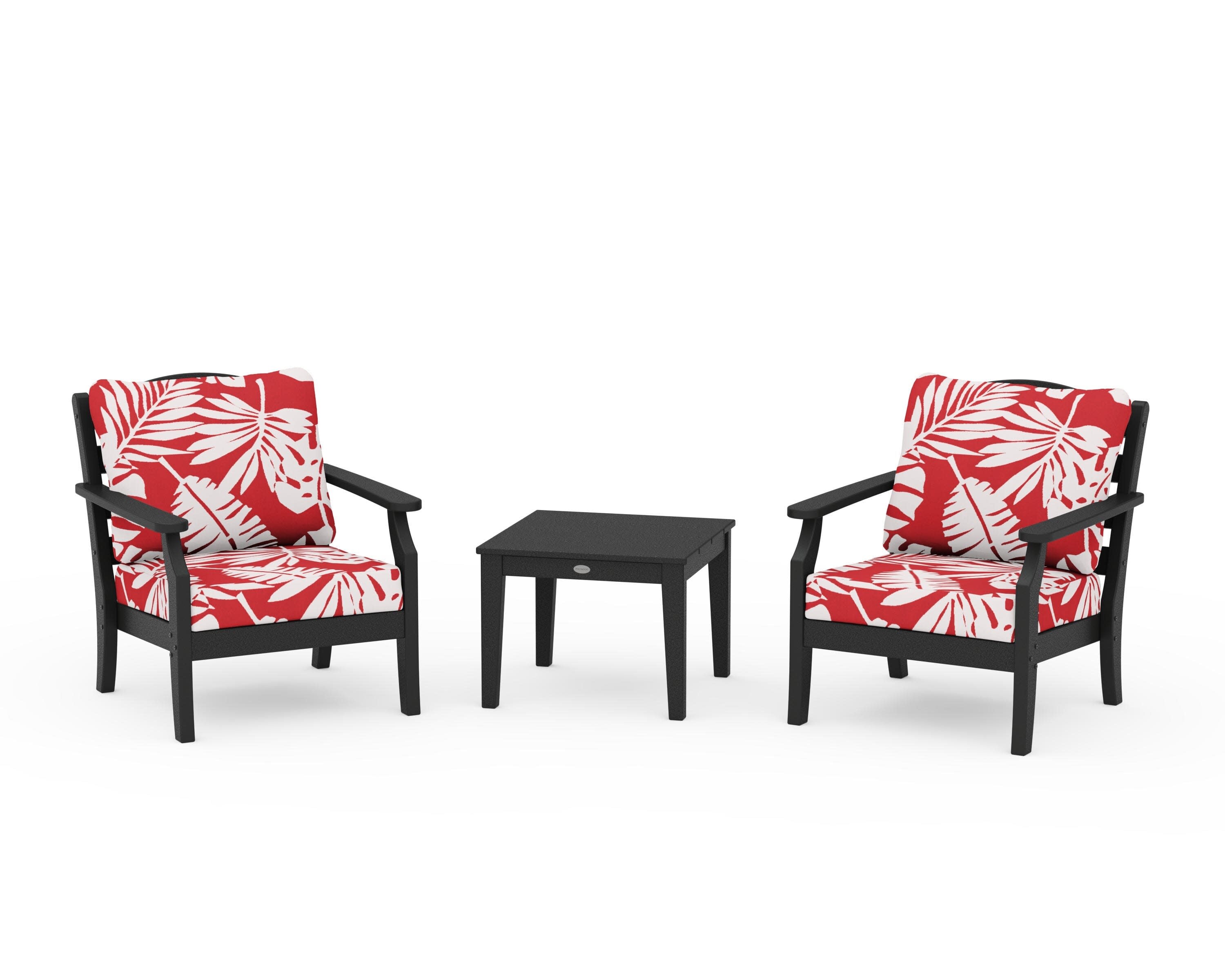 Savannah 3-Piece Deep Seating Set in Black / Leaf Crimson