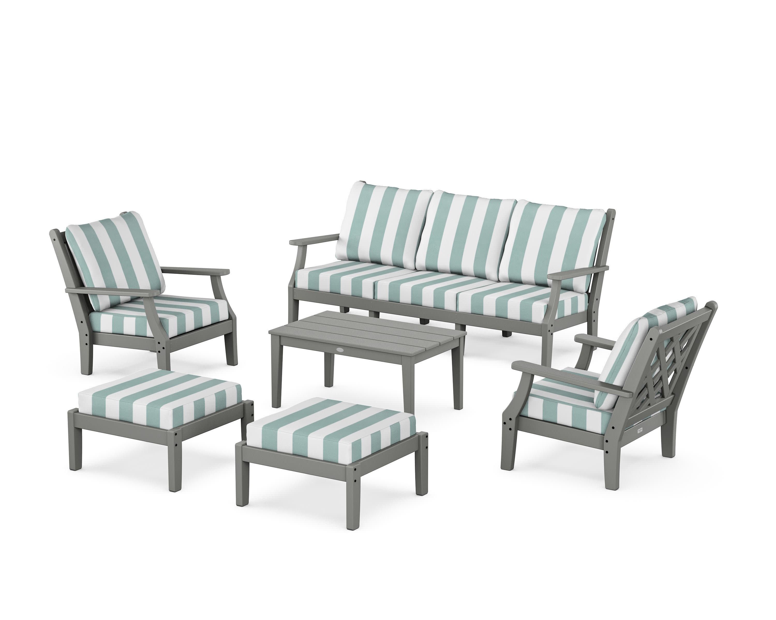 Wovendale 6-Piece Lounge Sofa Set in Slate Grey / Cabana Stripe Glacier Spa