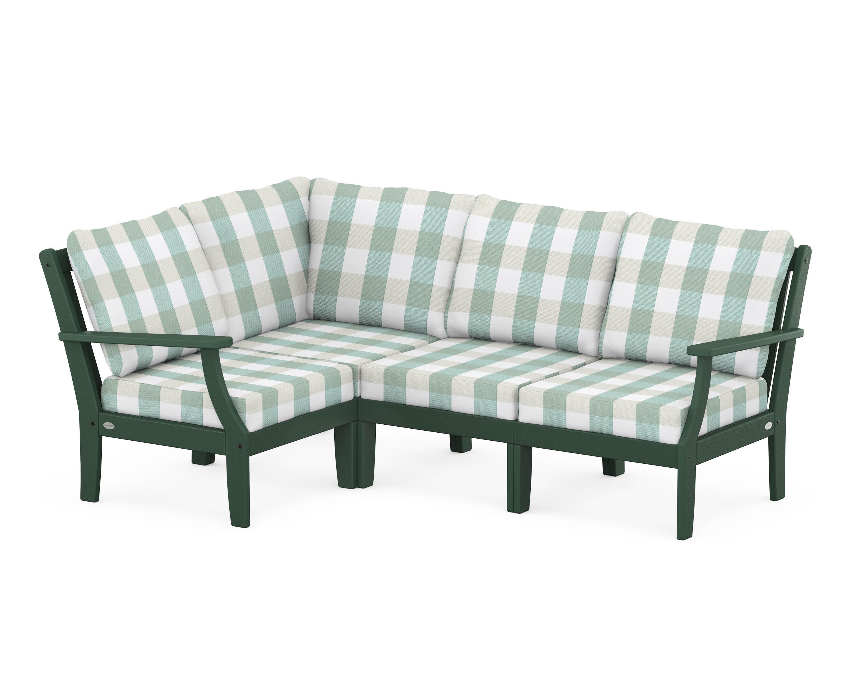 Braxton Modular 4-Piece Deep Seating Set in Green / Buffalo Plaid Glacier Spa