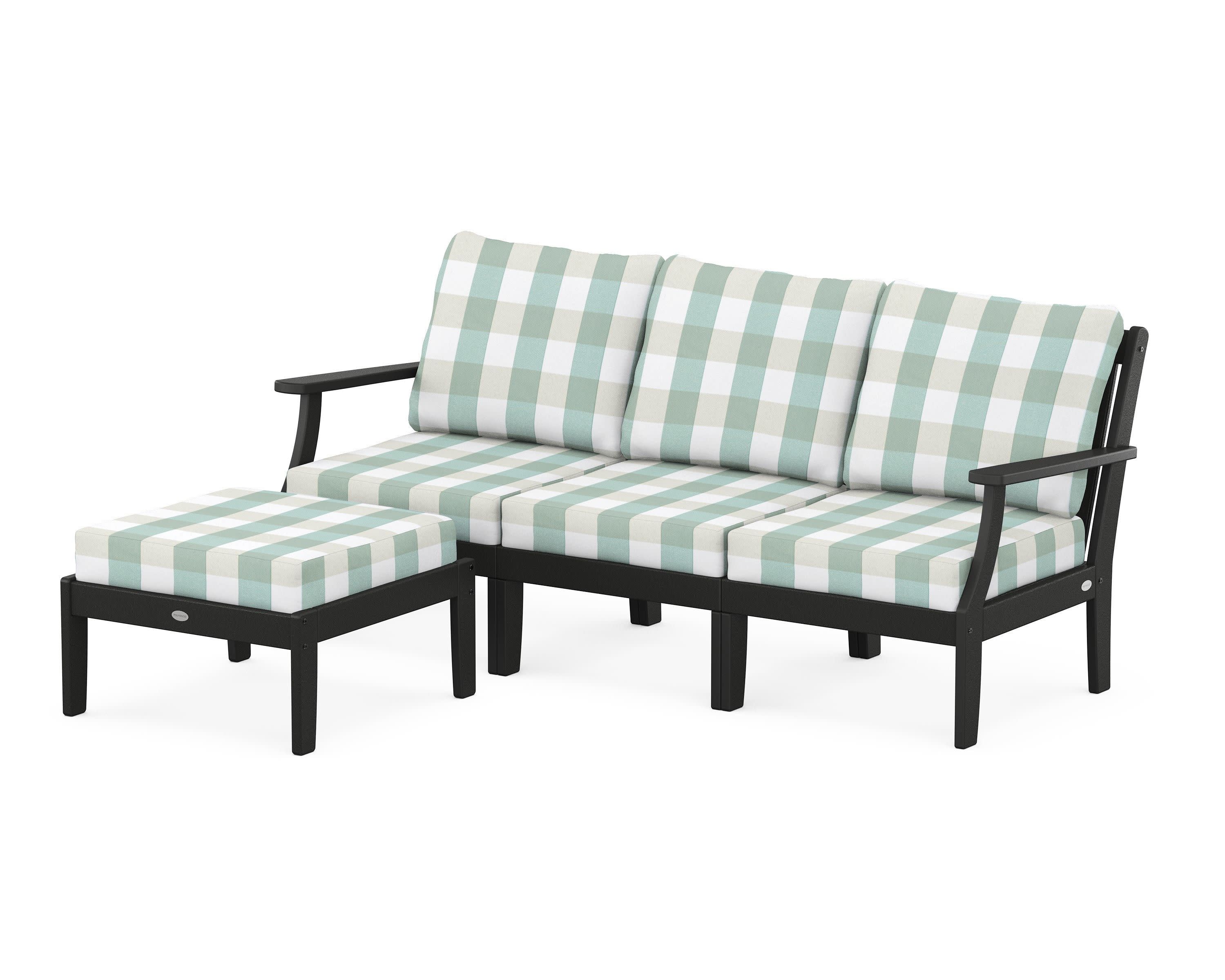 Braxton Modular 4-Piece Deep Seating Set with Ottoman in Black / Buffalo Plaid Glacier Spa