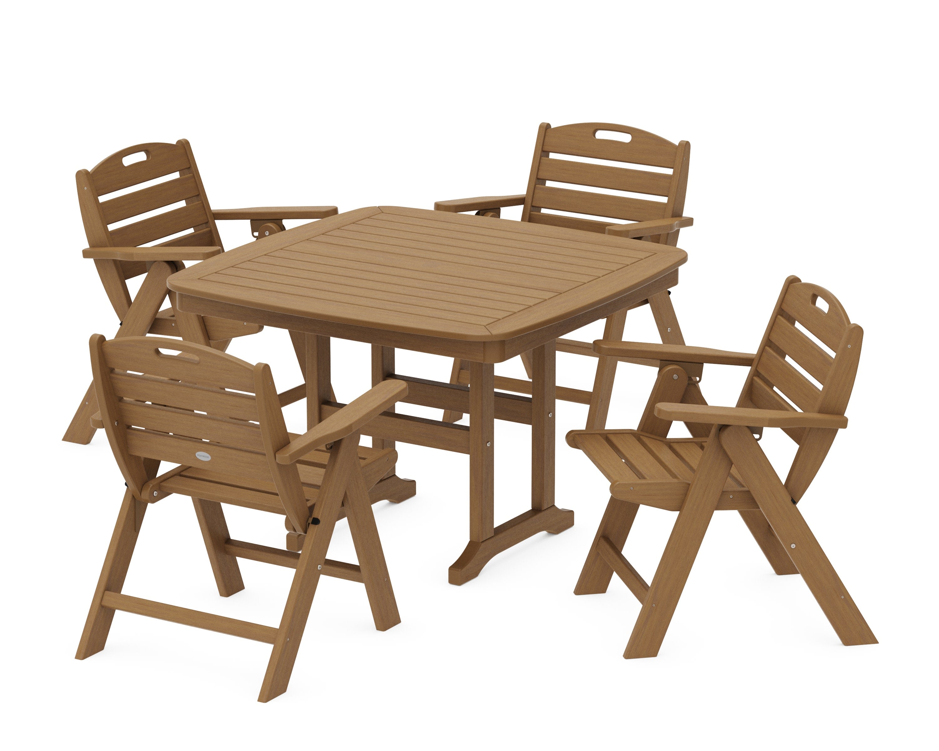 Nautical Folding Lowback Chair 5-Piece Dining Set with Trestle Legs in Natural