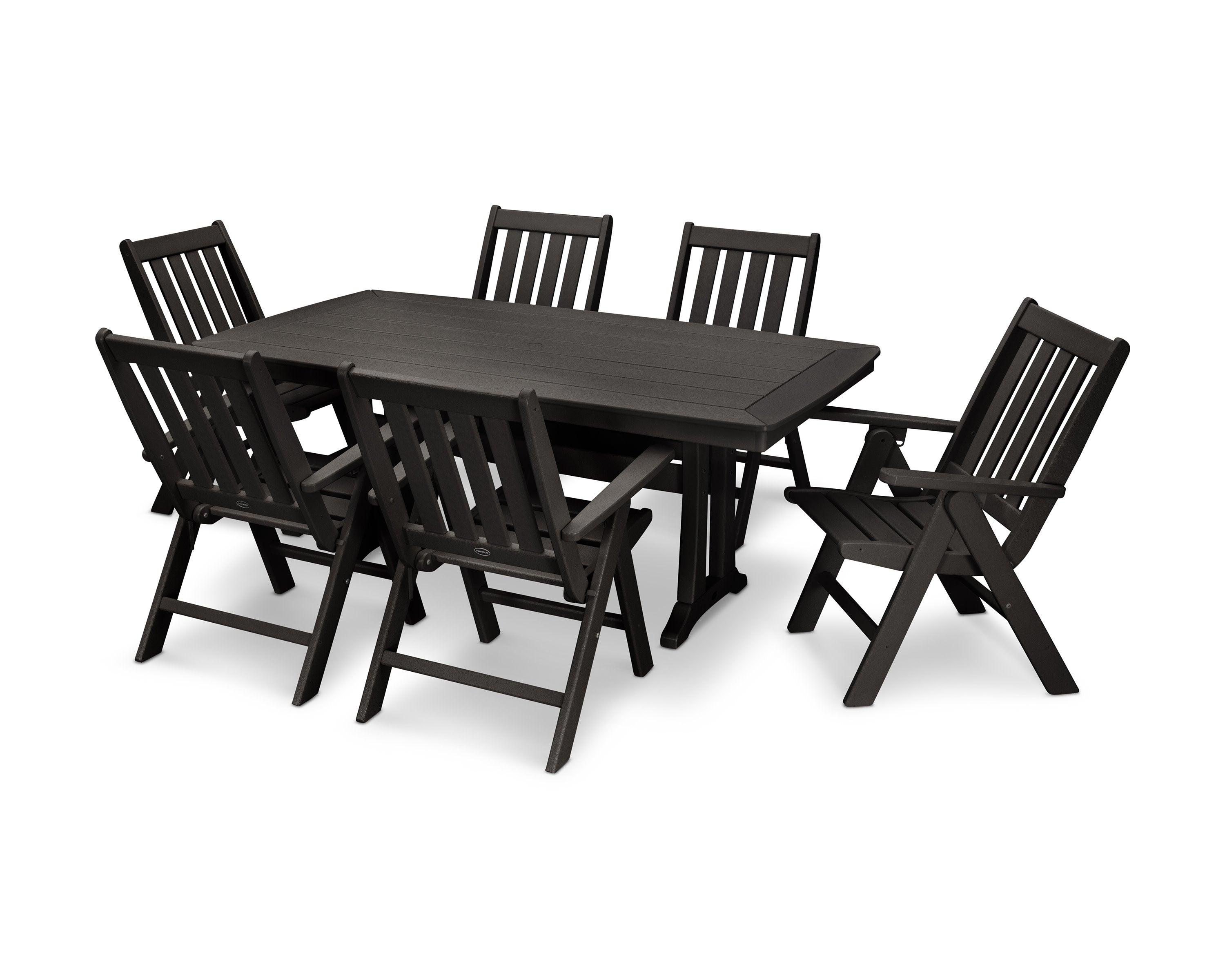 Vineyard Folding Chair 7-Piece Dining Set with Trestle Legs in Black